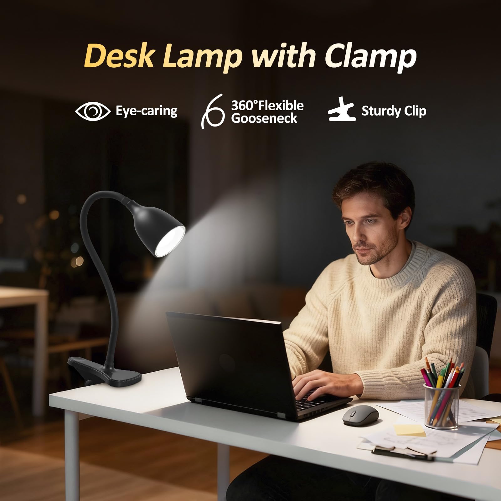 EJIAXIN Gooseneck Desk Lamp 360° LED Flexible Reading Light Small Desk Lamps for Small Spaces Home Office Bedroom College Dorm Desk Bookshelf Nightstand Table Lamp (Purple)