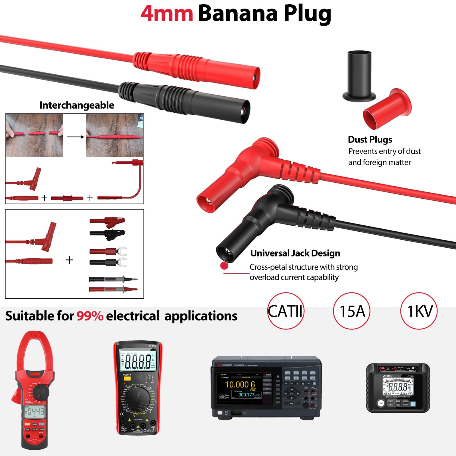 12pc Multimeter Test Leads,Test Leads with Alligator Clips,Test Hook,Banana Plug Leads,Telescopic Testing Hook,Suitable for Fluke, Kaiweets, Innova Multimeter, Voltmeter, Clamp Meter