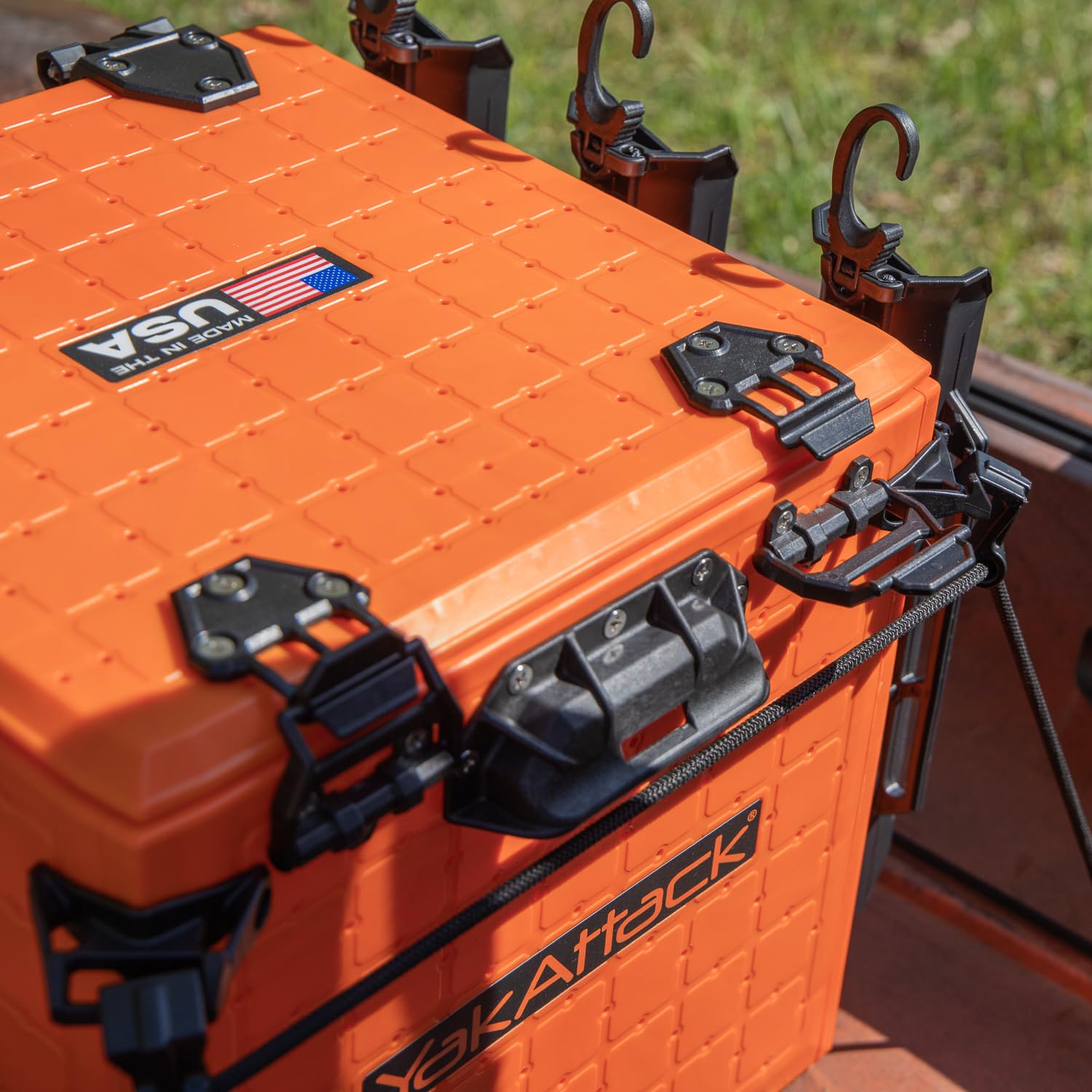 YakAttack BlackPak Pro 13" x 13" Fishing Crate with 3 Rod Holders - Battleship Grey | Compact Tackle Storage Box & Gear Organizer for Kayaks | Lightweight, Durable & Customizable Marine Accessory