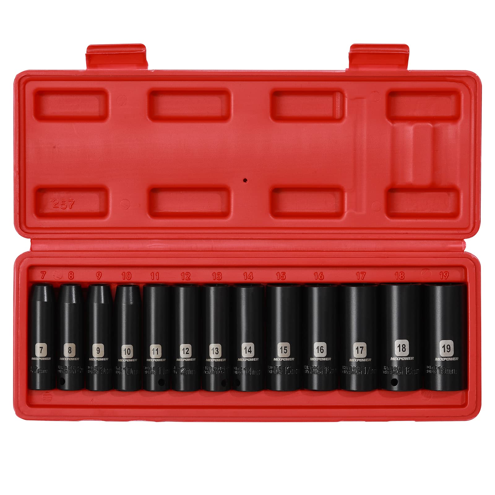 MIXPOWER 12 Pieces 3/8-Inch Drive Shallow Impact Socket Set, 5/16 to 1 inch, CR-V, SAE, 6 Point, Shallow, 12 Pieces 3/8" Dr. Socket