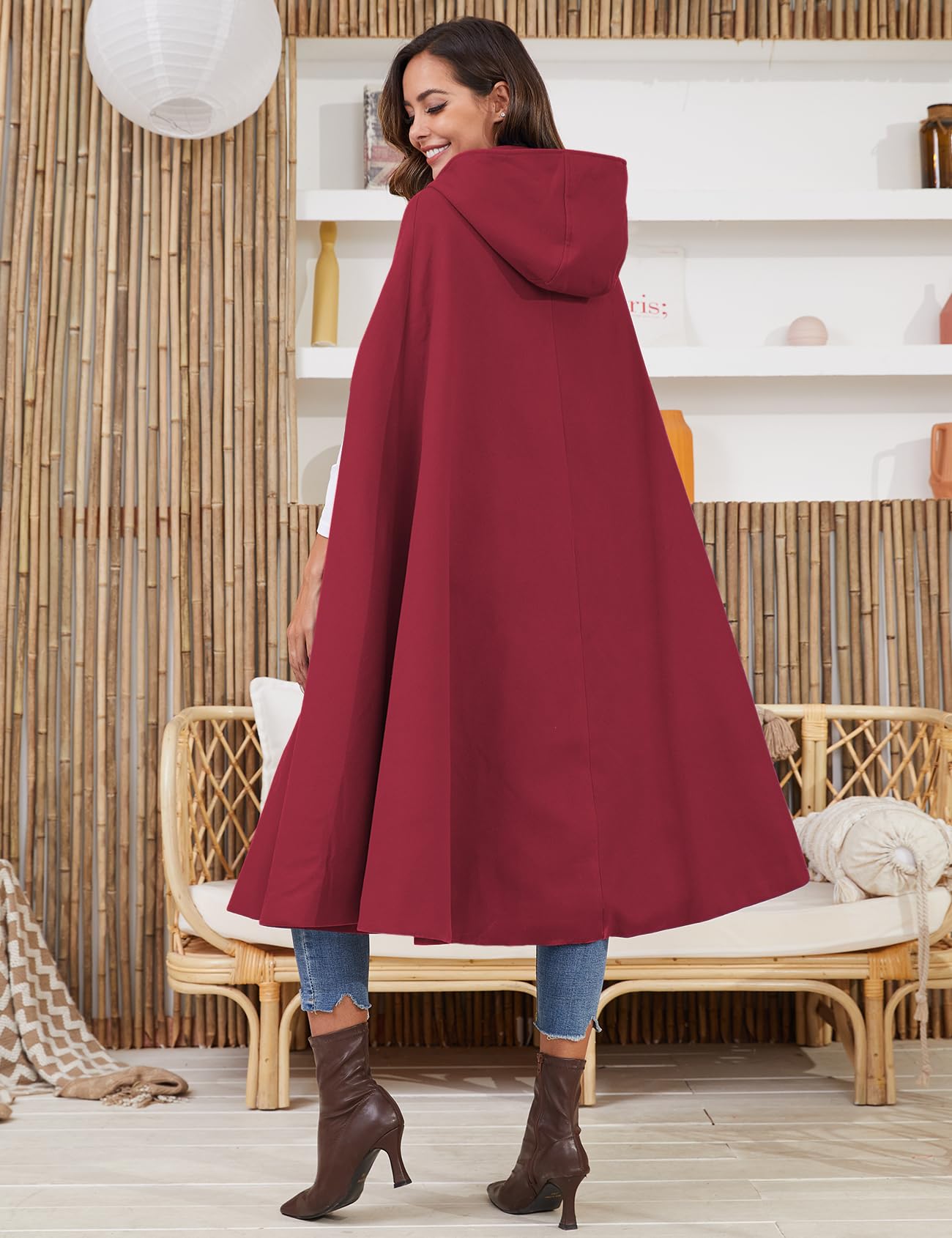 Gihuo Cape Poncho Women's Hooded Maxi Cloak Coat Winter Warm Long Cloak Cosplay Costumes Outerwear
