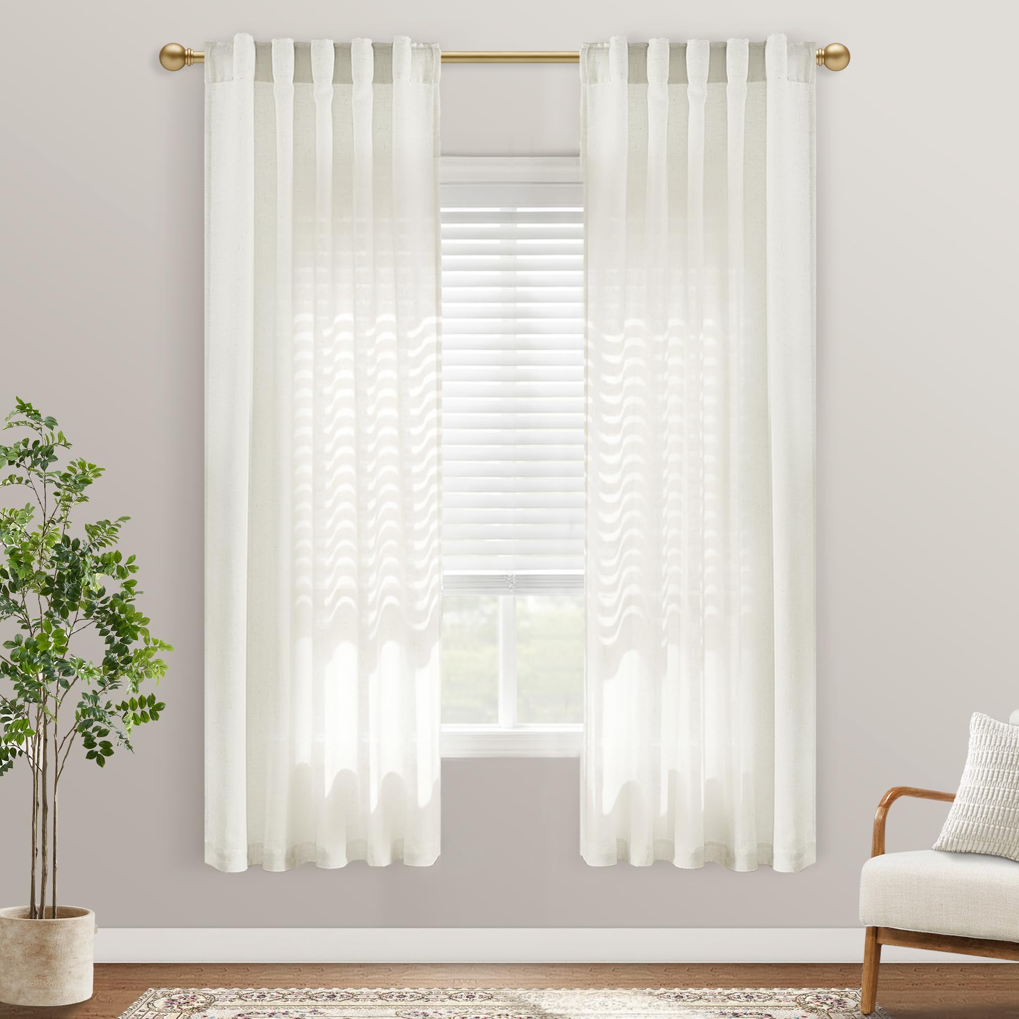 Black Linen Cotton Blend Sheer Curtains, Moody Light Filtering Drapes for Dark Academia Inspired Study Bedroom Living Room, 84 Inch Long 2 Panels Set