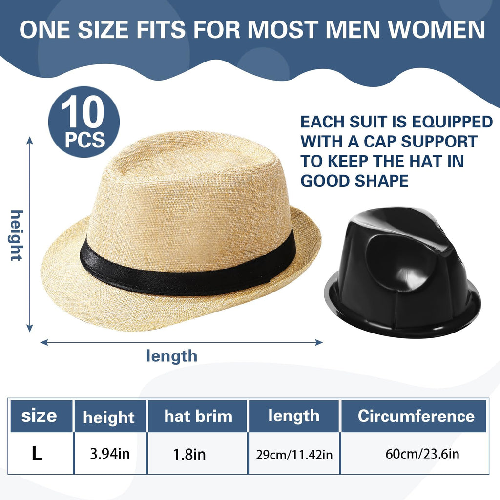 Haysandy 10 Pack 1920s Fedora Hats for Men Short Brim Sun Panama Hats for Men Women Party Costume