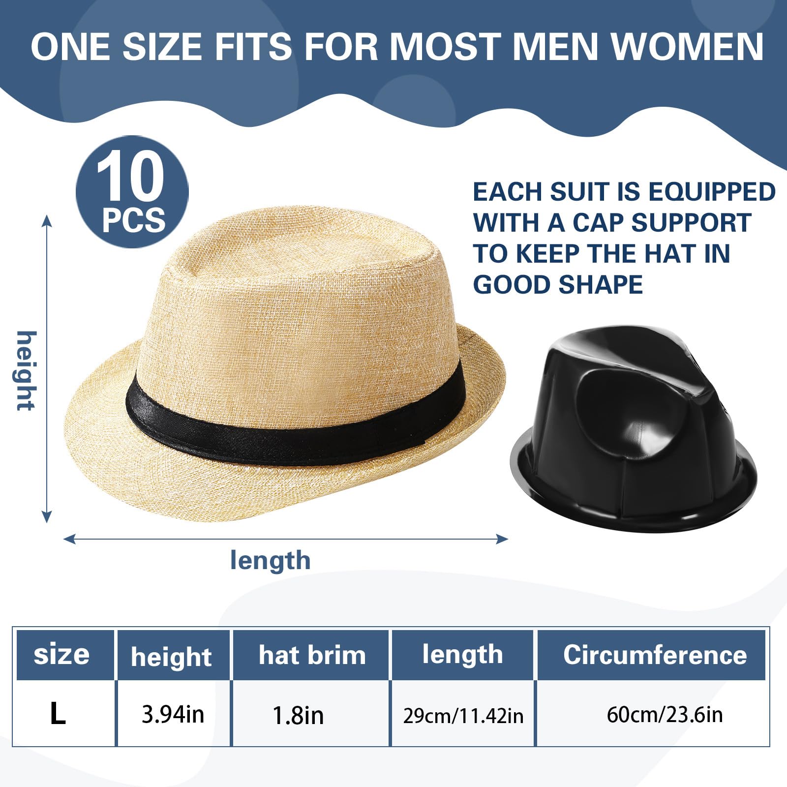 Haysandy 10 Pack 1920s Fedora Hats for Men Short Brim Sun Panama Hats for Men Women Party Costume