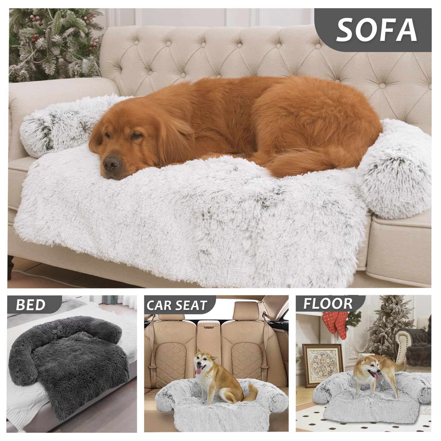 Luxurious Calming Dogs/Cats Bed Mats, Dog Pad Washable Removable Couch Cover, Plush Long Fur Mat for Pets, Waterproof Lining, Perfect for Small, Medium and Large Dogs and Cats (Beige, 31"x23")