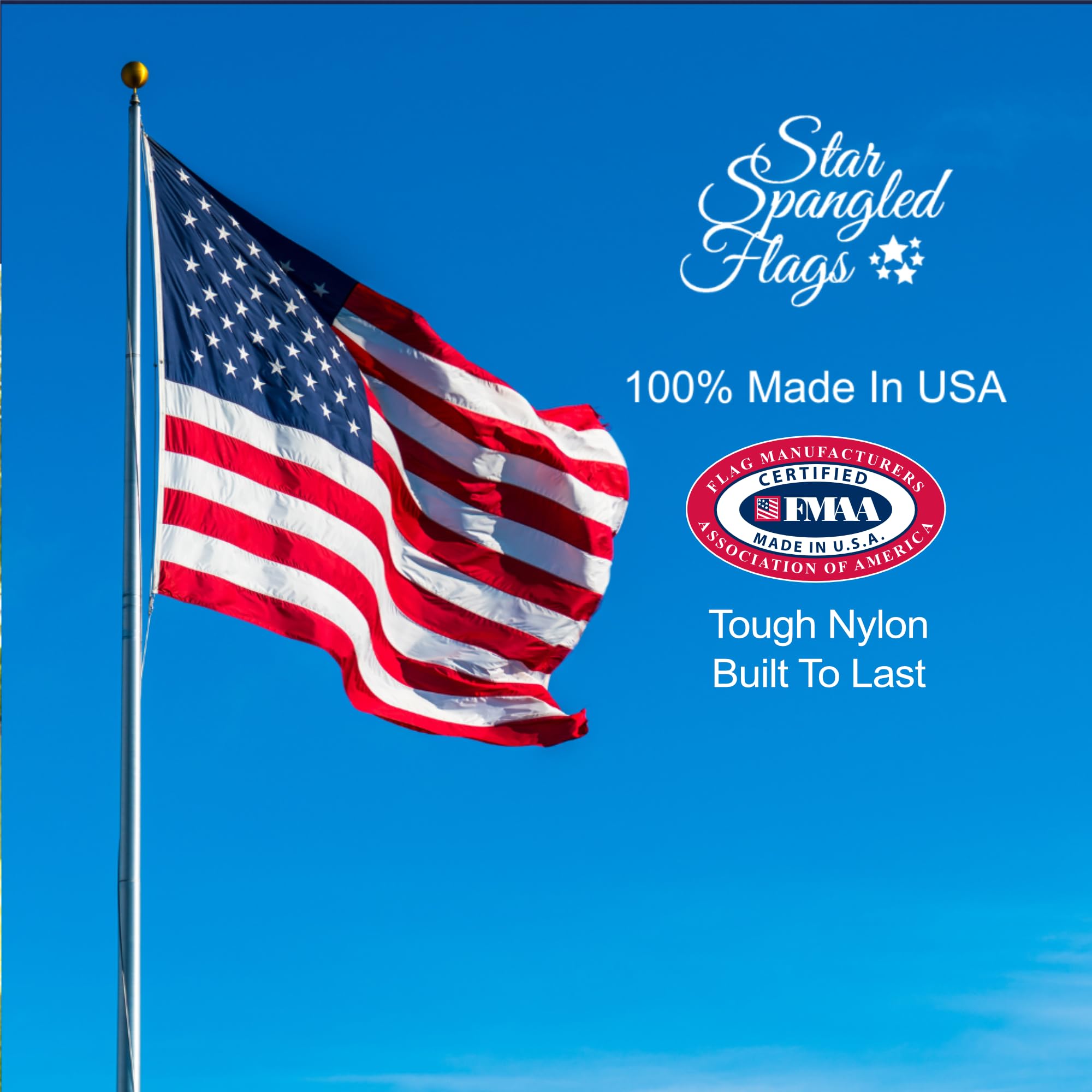2x3 American Flags for Outside | 100% Made in USA American Flag 2x3, US Flag with Heavy Duty Nylon Built for Outdoor Home and Boat, Embroidered Stars, Sewn Stripes plus Quadruple Stitching on Fly End