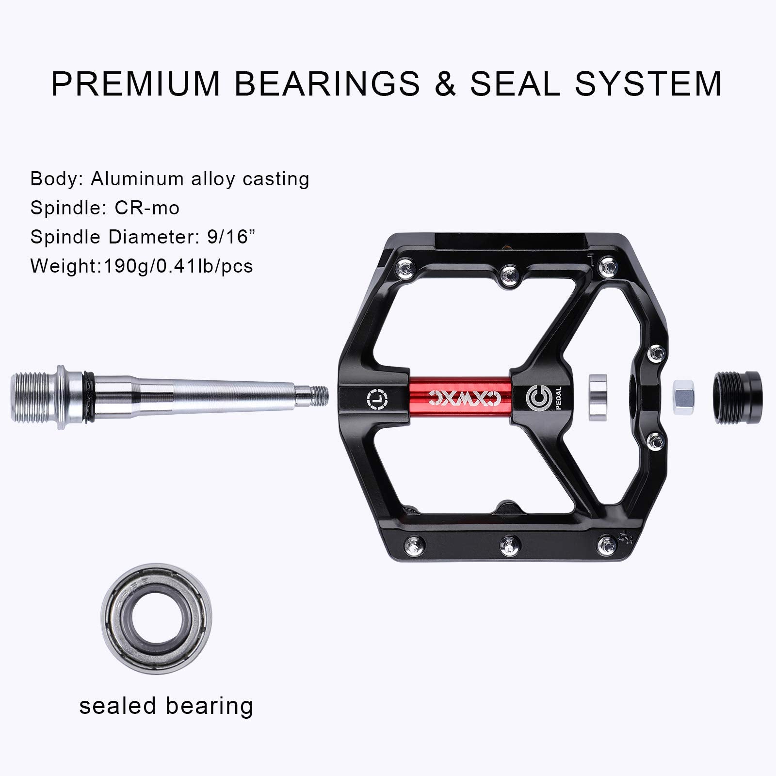 CXWXC Road/MTB Bike Pedals - Aluminum Alloy Bicycle Pedals - Mountain Bike Pedal with Removable Anti-Skid Nails