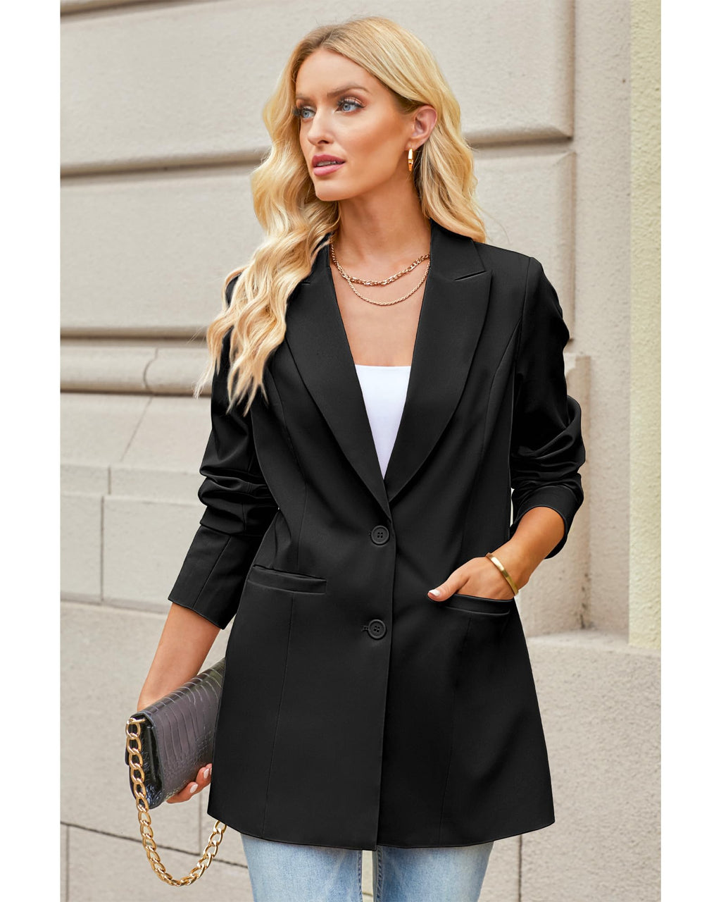 luvamia Blazers for Women Business Casual Long Blazer Jackets Dressy Work Professional Office Outfits Lapel Pockets