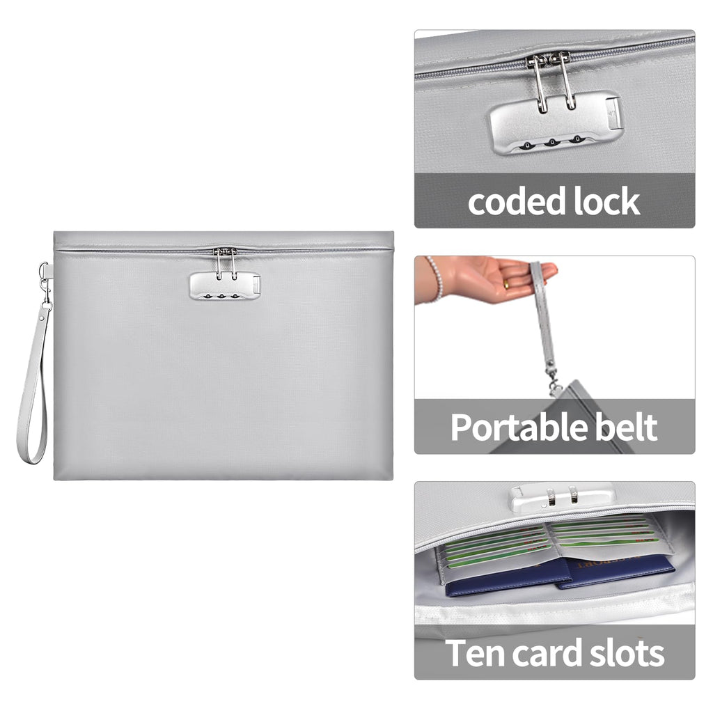 Fireproof Money Bag with Lock, 11.2"x7.6" Fireproof Cash Bag with Zipper Closure, Storage Pouch for A5 Size Document, Cheque, Cash, Cell Phone, Tablet, Credit Card, Passport, Jewelry (Black)