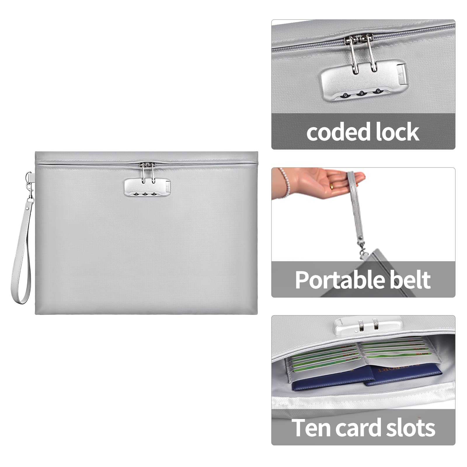 Fireproof Money Bag with Lock, 11.2"x7.6" Fireproof Cash Bag with Zipper Closure, Storage Pouch for A5 Size Document, Cheque, Cash, Cell Phone, Tablet, Credit Card, Passport, Jewelry (Black)