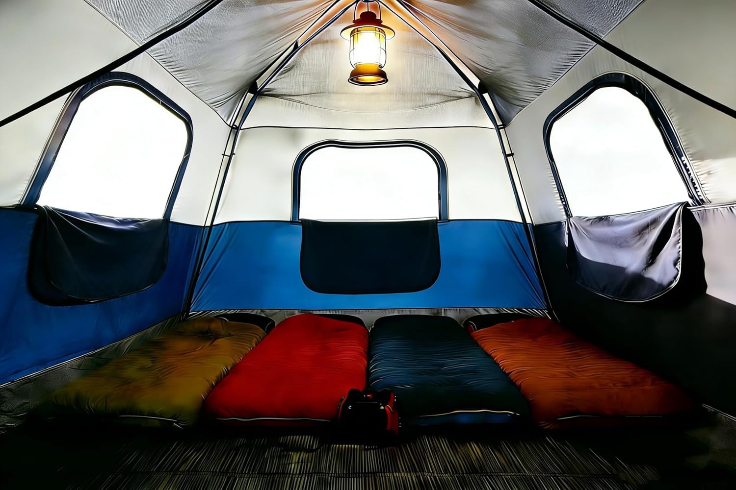 3/4 Person Camping Tent with 1 Door, 4 Windows, and Upgraded Ventilation– Instant Setup, Waterproof, 8'x 8'x 67''Oxford Fabric Floor Pop Up in 60 Seconds Includes Rainfly and Backpack
