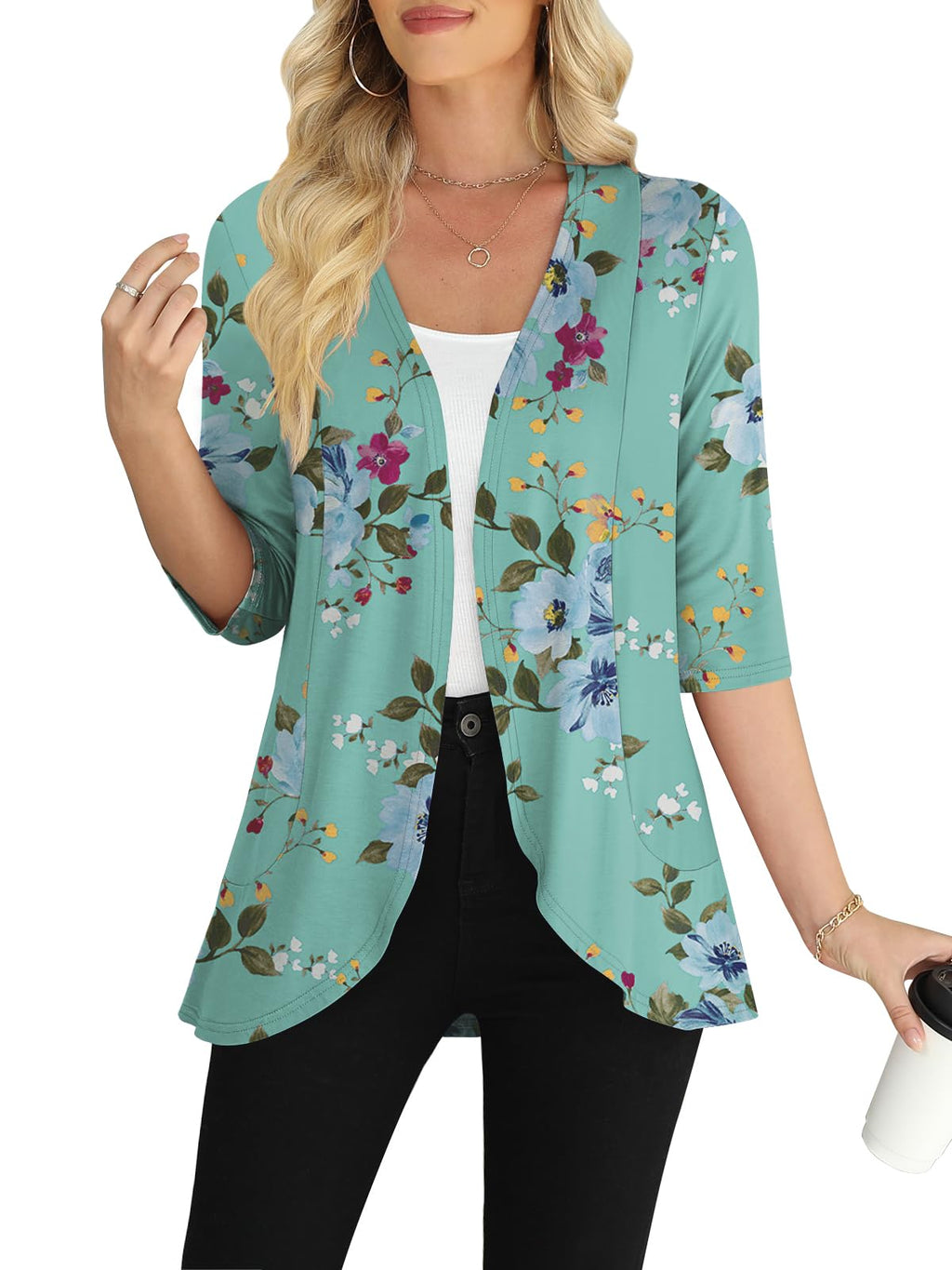 Yincro Women's Casual 3/4 Sleeve Cardigan Lightweight Soft Open Front Cardigans