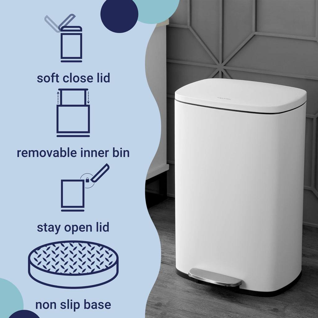 happimess HPM1006B Connor Rectangular 13-Gallon Trash Can with Soft-Close Lid and Free Mini Trash Can, Fingerprint Resistant, Modern, Minimalistic for Home, Kitchen, Office, Bathroom, Black