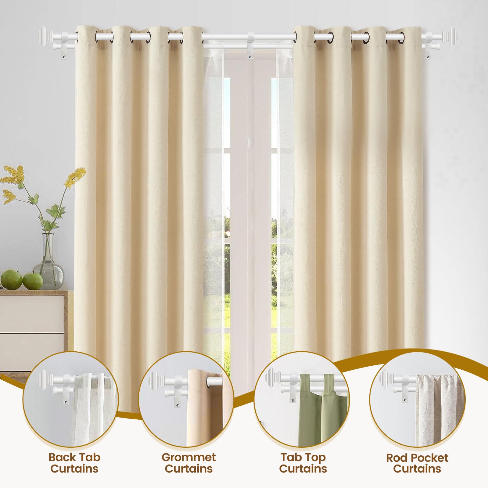 KAMANINA 1 Inch Double Curtain Rods 36 to 72 Inches (3-6 Feet) Telescoping Dark Silver Curtain Rod for Windows 24 to 68 Inches, Heavy Duty Drapery Rods with Square Finials