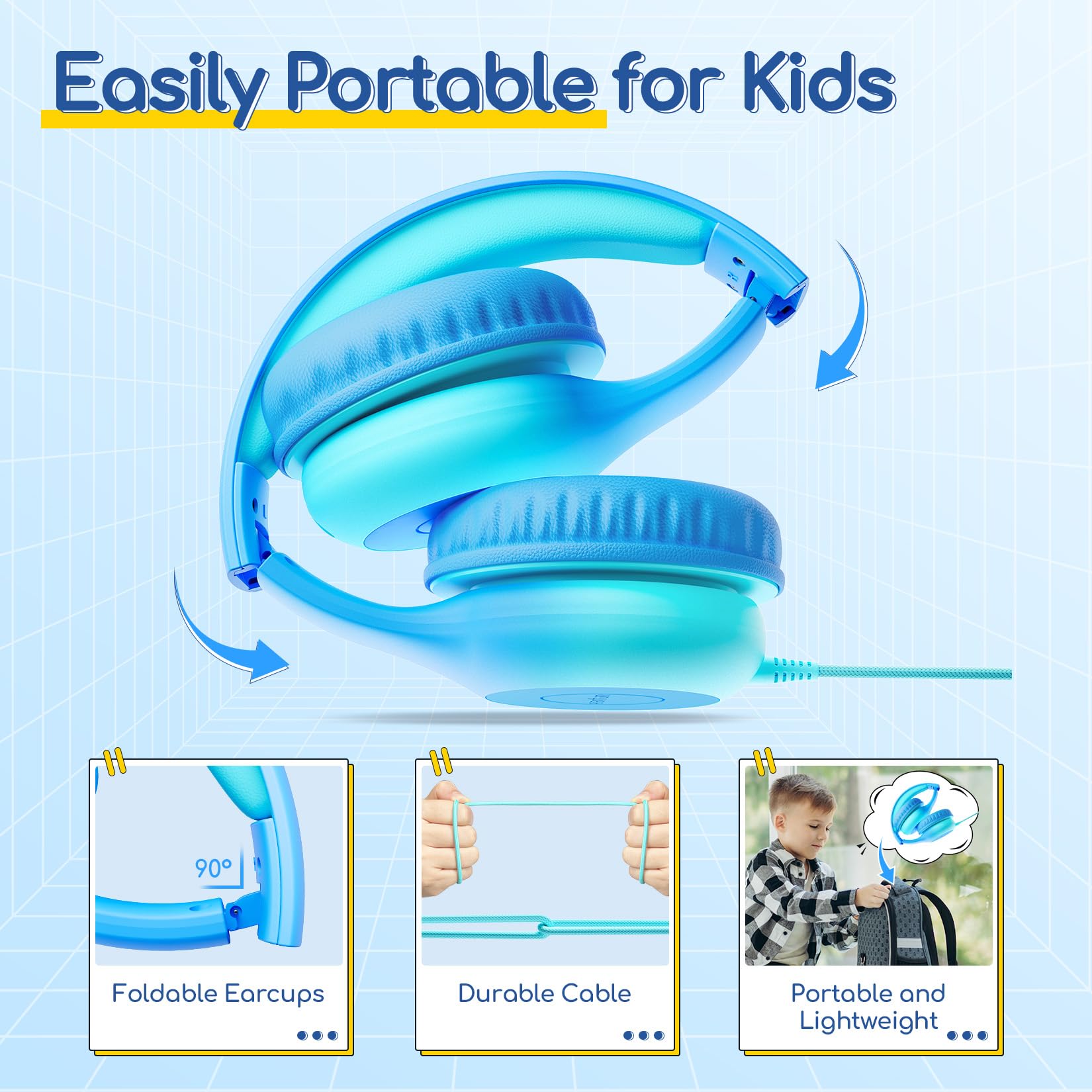 EarFun K1 Kids Headphones Wired with Microphone, 85/94dB Volume Limit Headphones for Kids, Portable Wired Headphone with Shareport, Stereo Sound Foldable Headset for School/Tablet/iPad, Black Red