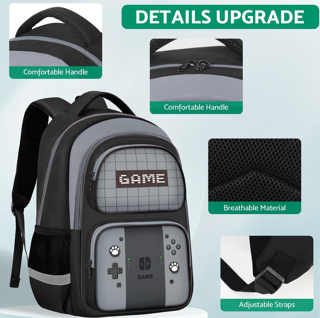 Kids Backpack For Boys，Gamer Boys Backpack For Children Teens Elementary Middle School, 17″ Students Bookbag