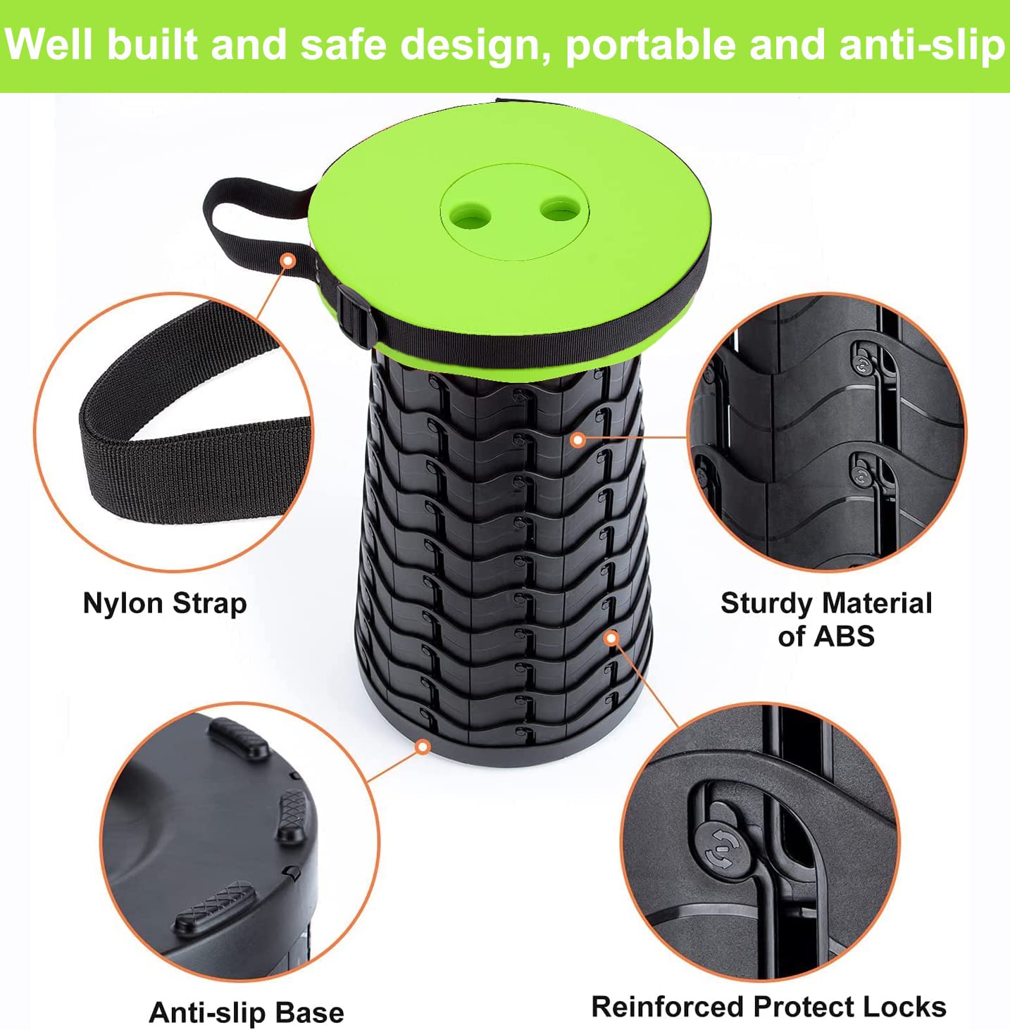 Fishboy Upgraded Collapsible Stool, 400lbs Max Weight, Lightweight But Sturdy, Portable Retractable Folding Telescoping Foldable Camping Stool for Adults Outdoor Fishing Hiking BBQ