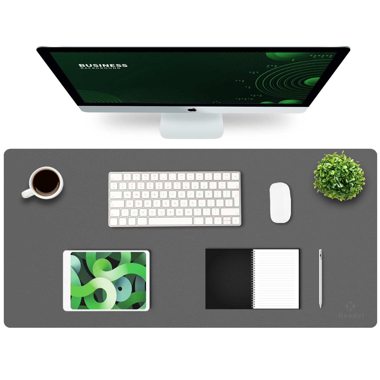 K KNODEL Small Office Leather Desk Mat, Mouse and Keyboard Pad, Computer and Laptop Mat, Desktop Protector and Cover, Writing Pad and Blotter (23.6"x13.8", Black)