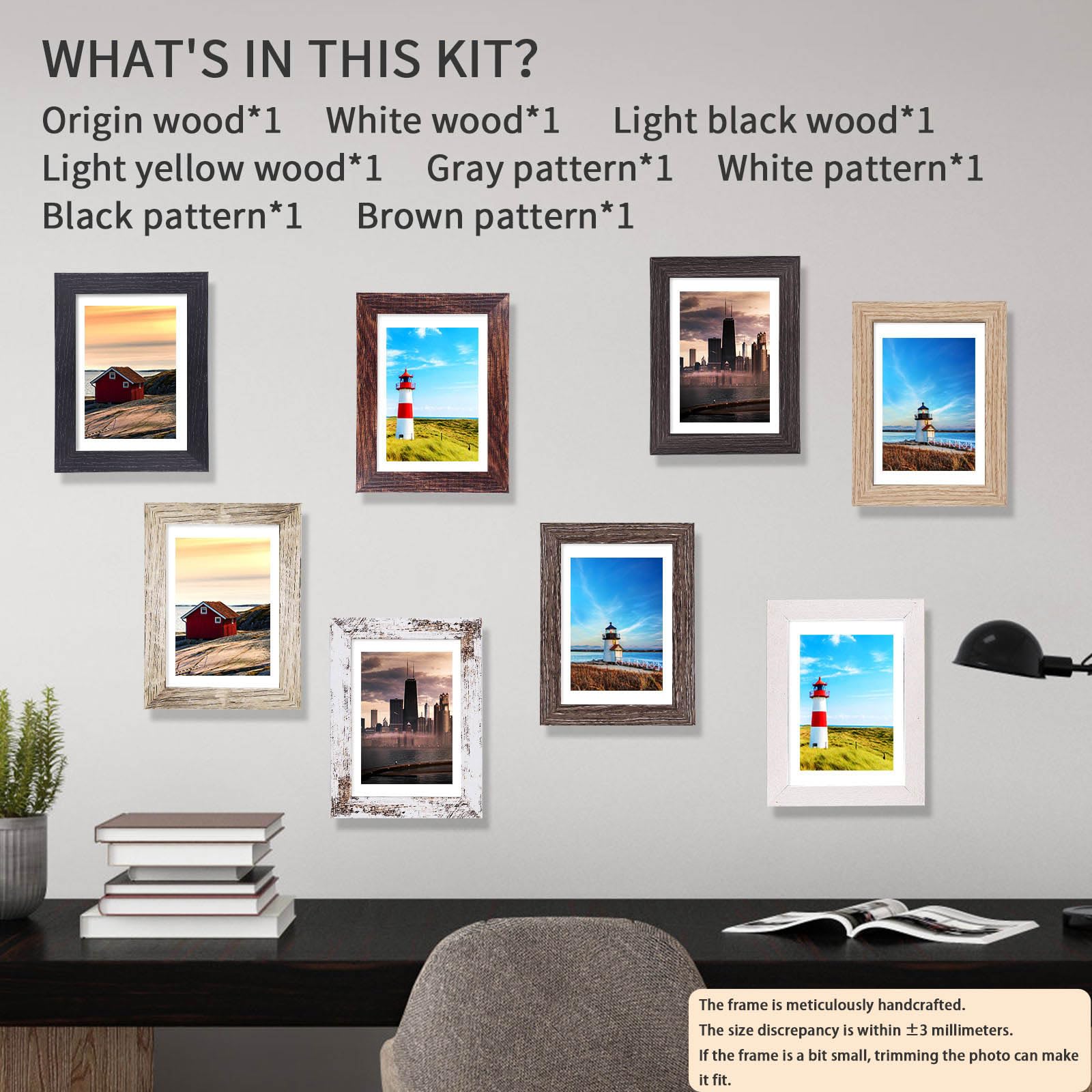 4x6 Picture Frames Set of 8, Rustic Picture Frames Multi Wood-Color,Vertical and Horizontal Formats for Wall Hanging and Tabletop Display,Perfect for Rustic Home & Office Decor
