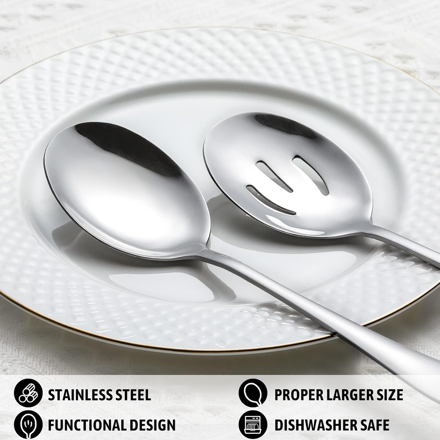 Hiware 8-Piece Serving Set - Includes 4 Spoons and 4 Slotted Spoons, 18/8 Stainless Steel Buffet Utensils - Mirror Polished, Dishwasher Safe, 8.6-Inch