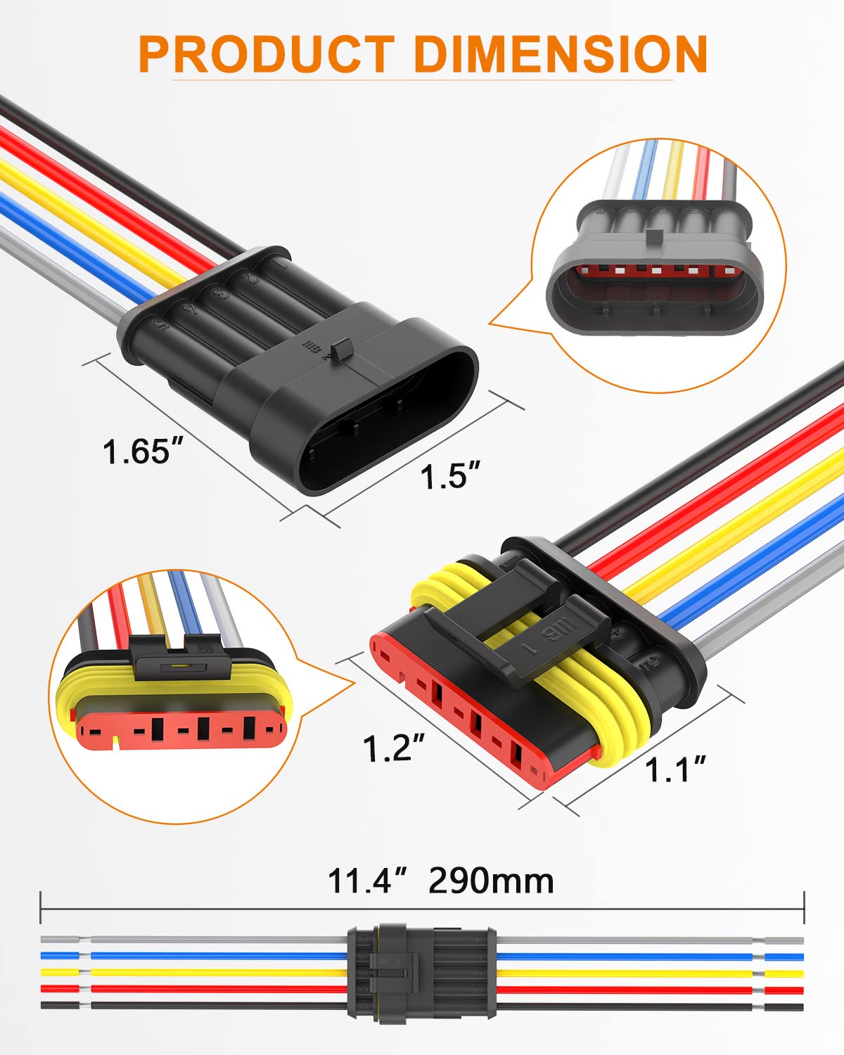 NAOEVO 2 Pin Connector Waterproof, 16 AWG 2 Wire Connectors, Automotive Electrical Male and Female Plug with Heat Shrink Tubing for Car Truck Boat Wire Connection, 6 Kits