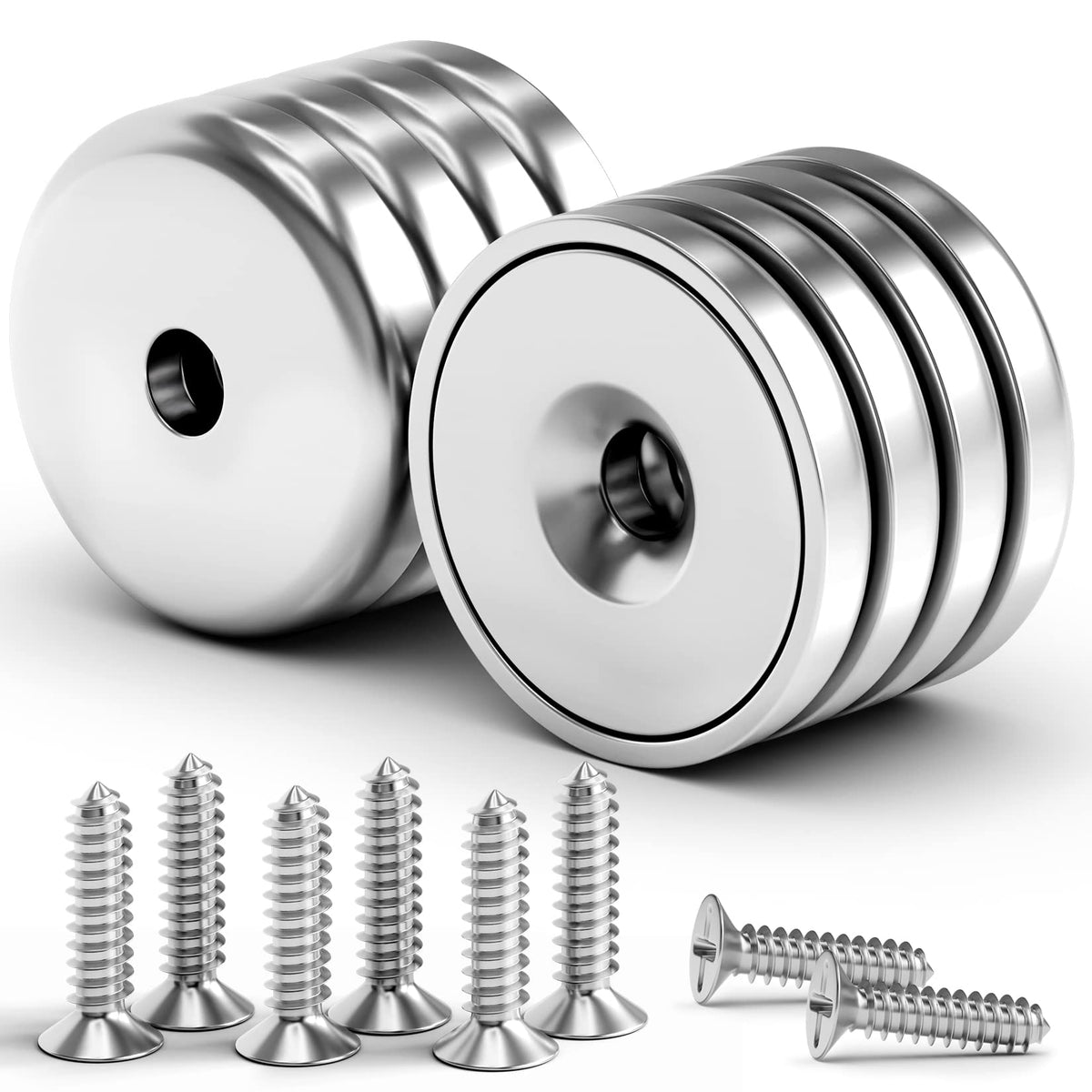 VNDUEEY Magnets with Holes, Strong Rare Earth Magnets, 8 Pack 40LBS Neodymium Cup Magnet with Stainless Screws for Wall Mounting, Round Base Disc Magnet for Kitchen, Office, Workplace, DIY Craft