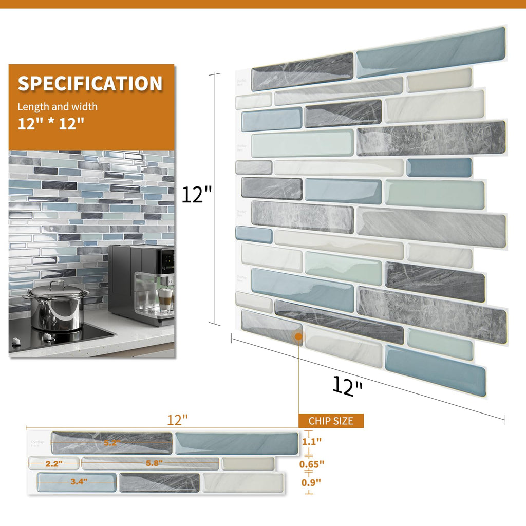 WOWSTAR 10-Sheet Peel and Stick Backsplash Tile for Kitchen, Back Splash Stick On Tiles for Kitchen Wall (Sand)