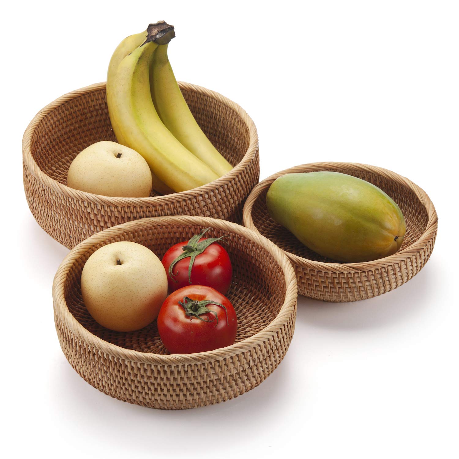Natural Rattan Fruit Storage Baskets Rectangular Woven Wicker Box for Key Holder Remote Stackable Natural Set of 3