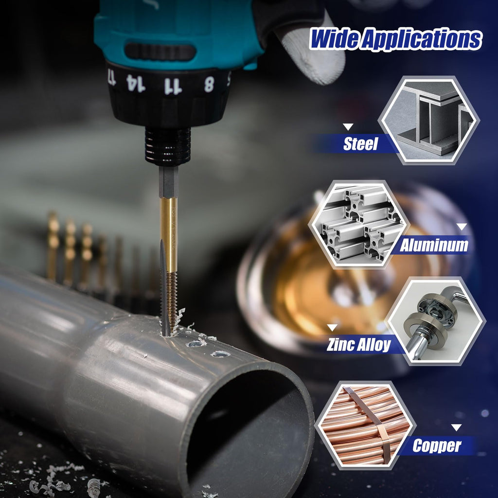 JEFE HEX 1/4-20 UNC Hex Shank Taps for Metal | MRO & Industrial Use | Quick-Change | Impact Driver (5pcs)