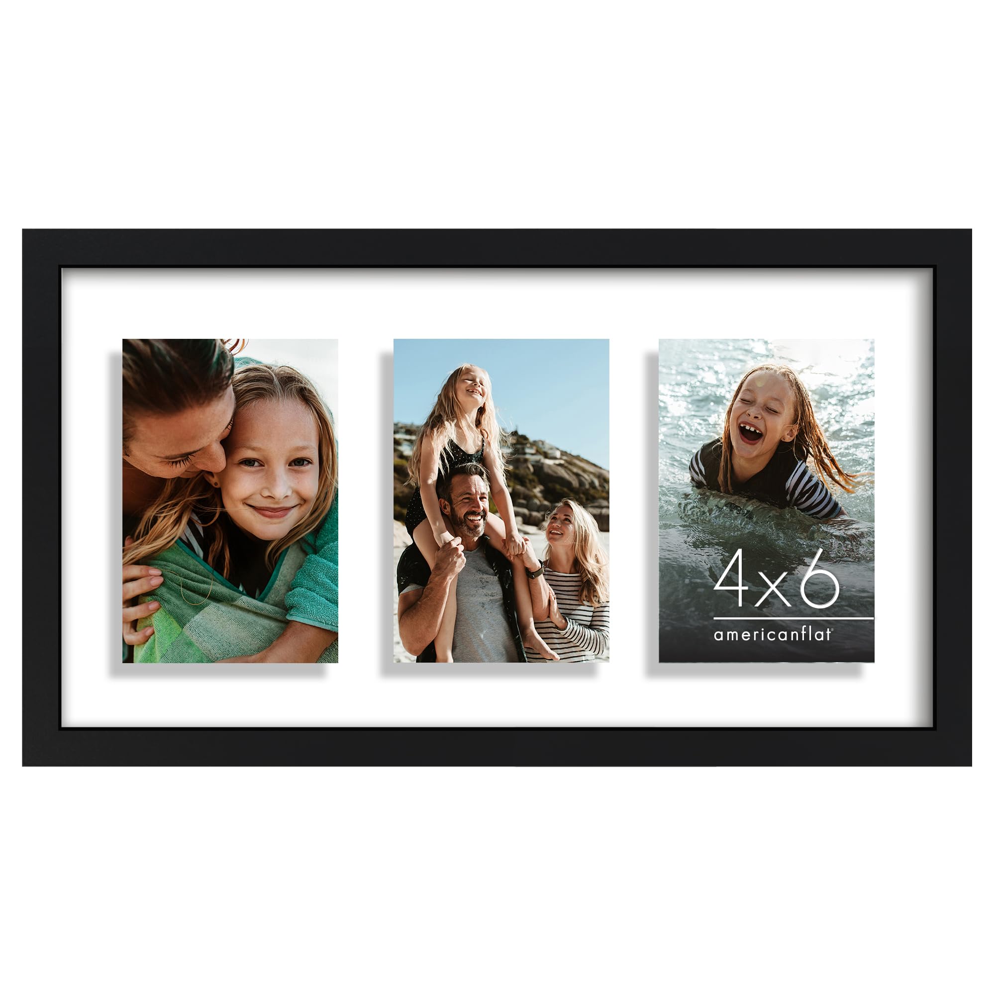 Americanflat 4x6 Double Picture Frame with Shatter-Resistant Glass - Fits Two 4x6 Photos or use as One 6x14 Frame - Signature Collection - Collage Frames for Tabletop and Wall Display - Black