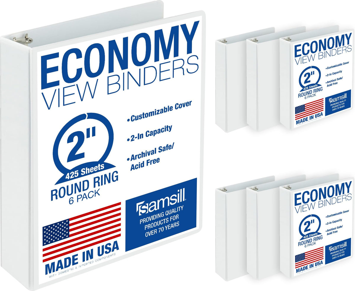 Samsill 1 Inch 3 Ring Binders, Economy Round Ring, Clear View Cover, 200 Sheet Capacity - for School, Home, Office - Blue, 4 Pack