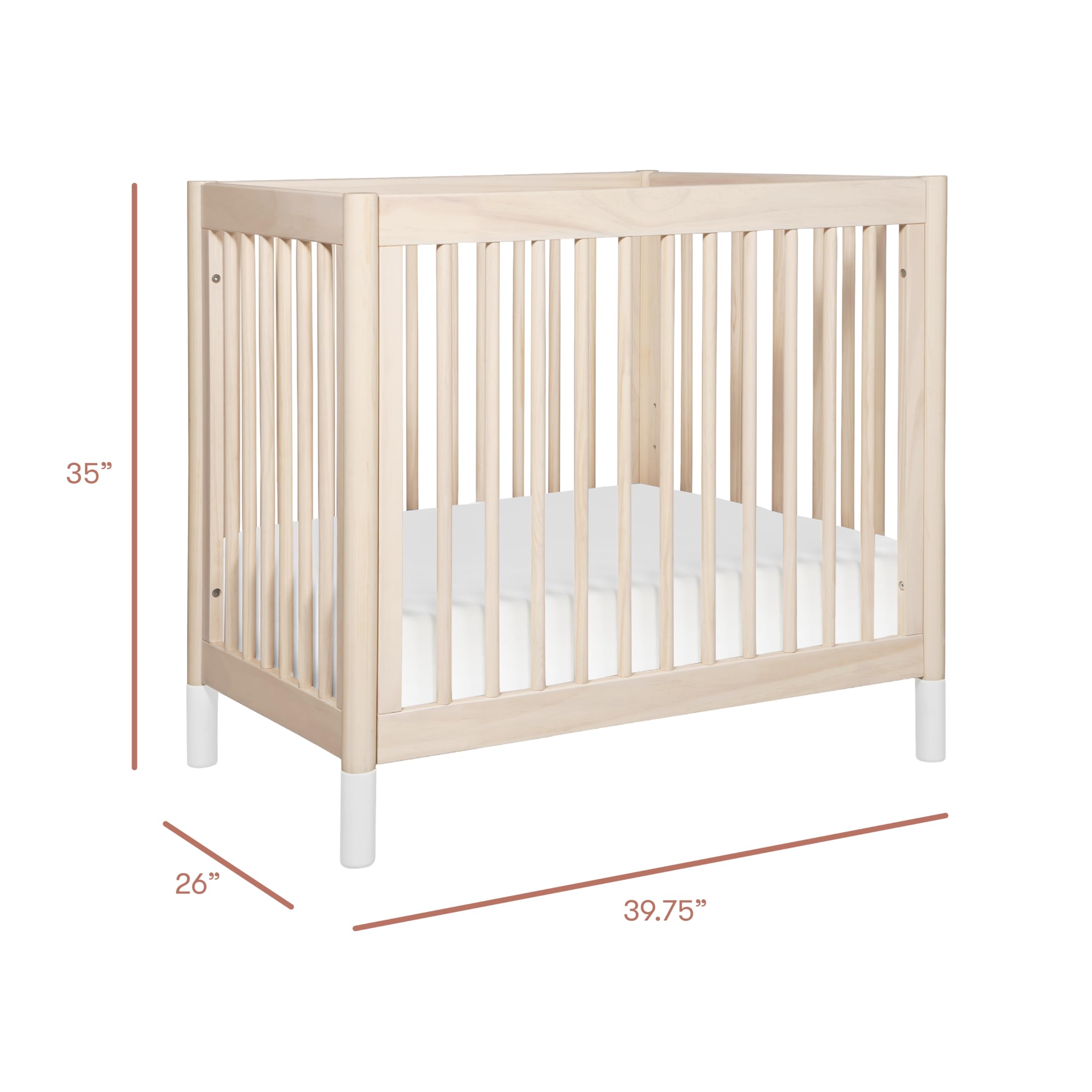 Babyletto Gelato 4-in-1 Convertible Mini Crib with Toddler Bed Conversion in Honey with Vegan Tan Leather Feet, Greenguard Gold Certified