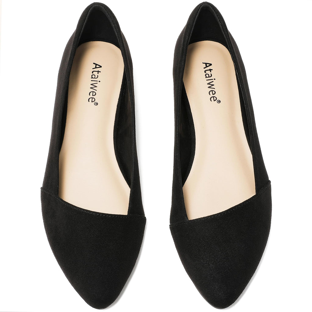 Ataiwee Women's Wide Width Ballet Flats - Stylish Pointed Toe Suede, Soft Comfortable Non-slip Sole.