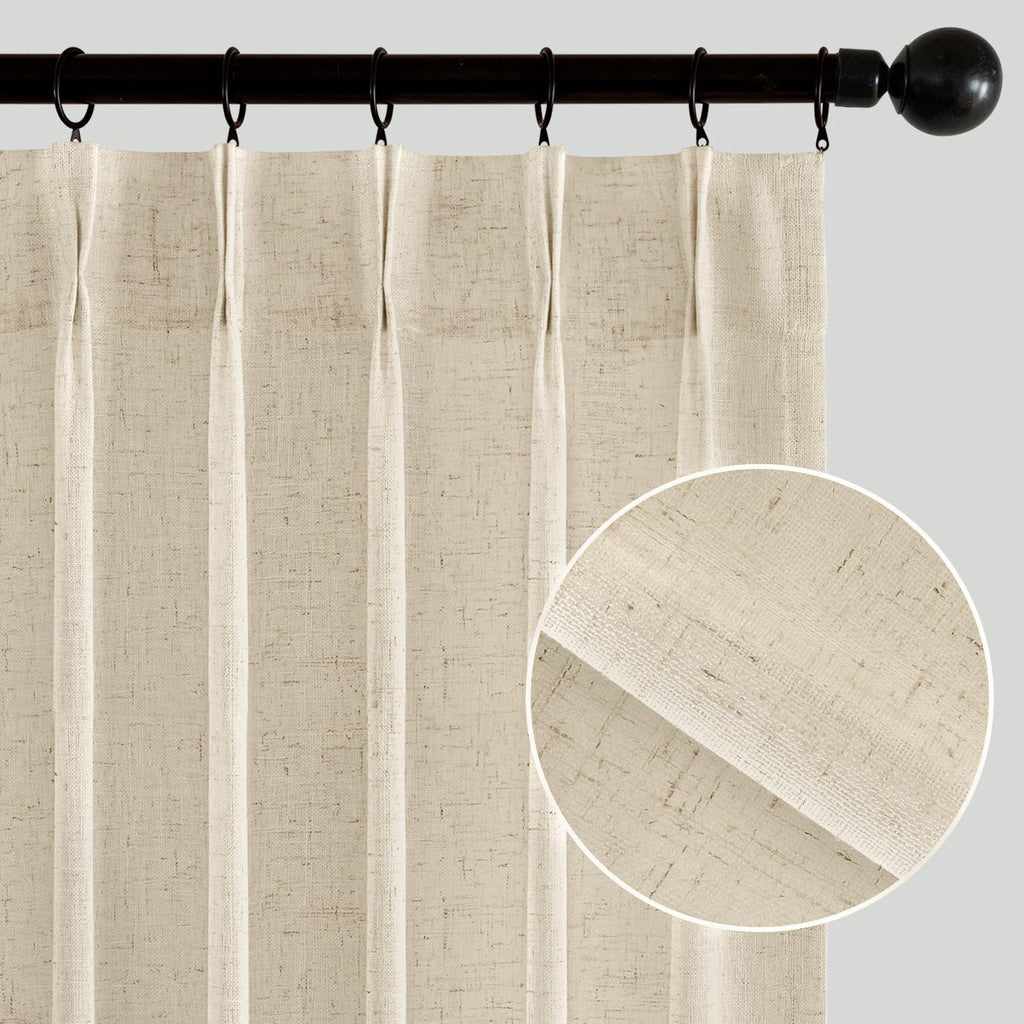 MIULEE Pinch Pleated Linen Curtains 84 Inches Long 2 Panels for Bedroom Living Room, Soft Thick Linen Textured Window Drapes Back Tab Hooks Semi Sheer Light Filtering Farmhouse，Beige