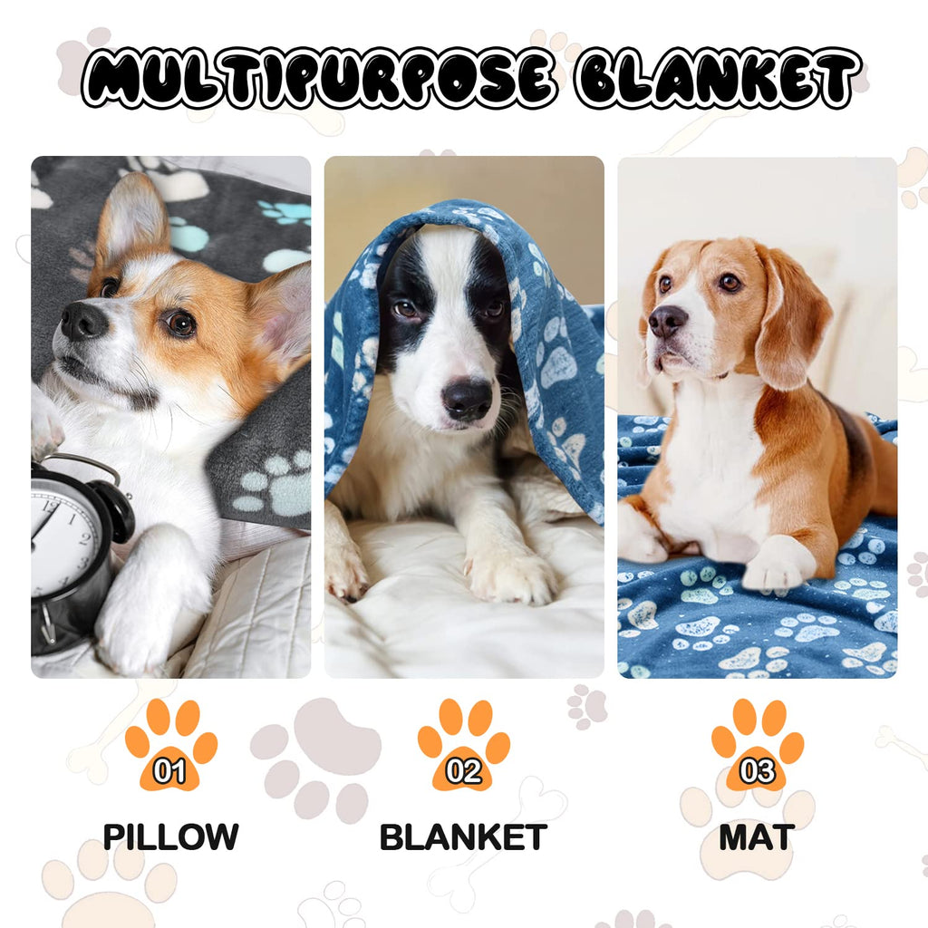 Rezutan 1 Pack 3 Dog Blanket for Large Dogs,41x31 inch for Medium Soft Fluffy Washable Pet Cat Blankets,Reversible Elephant & Paw Print for Dog Kennels & Beds, Sofas, Blue