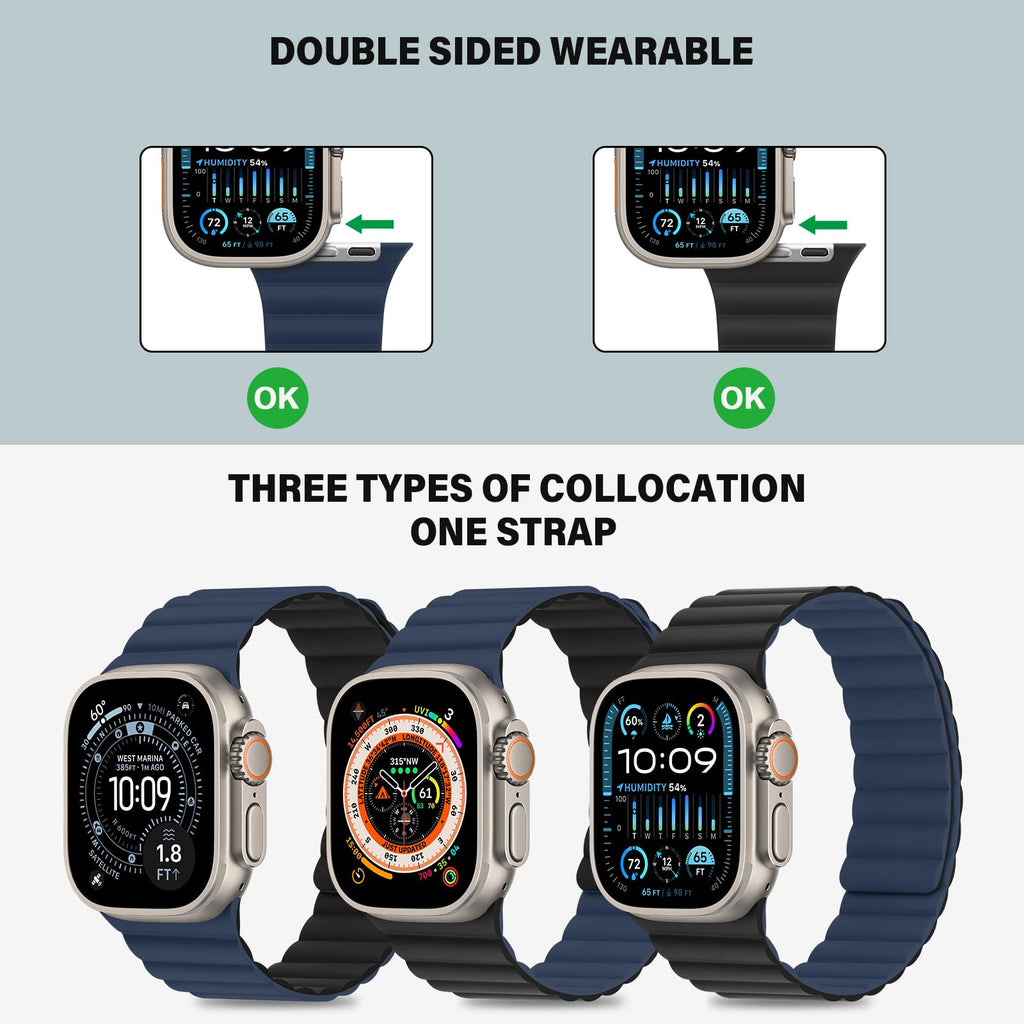 Bisikor Compatible with Apple Watch Band 49 46 45 44 42 41 40 38mm, Double Sided Wearable Silicone Magnetic Strap for iWatch Ultra SE Series 11 10 9 8 7 6 5 4 3 2 1 (38/40/41/42, Beige/Gray)
