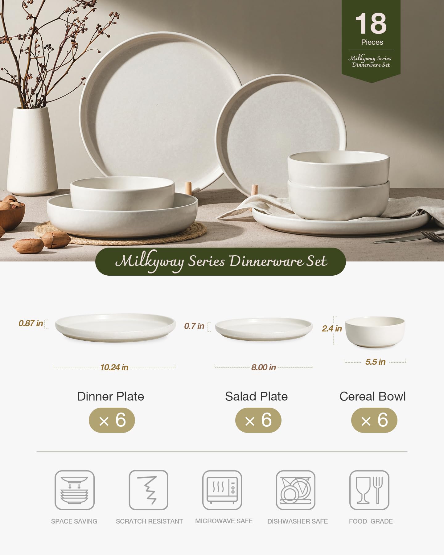 Famiware Pluto Stoneware Dinnerware Sets, 12-Piece Double Reactive Glaze Plates and Bowls Sets, Dishware Sets for Everyday & Formal Dining, Irregular Edge Dishes, Service for 4, Matte Beige White