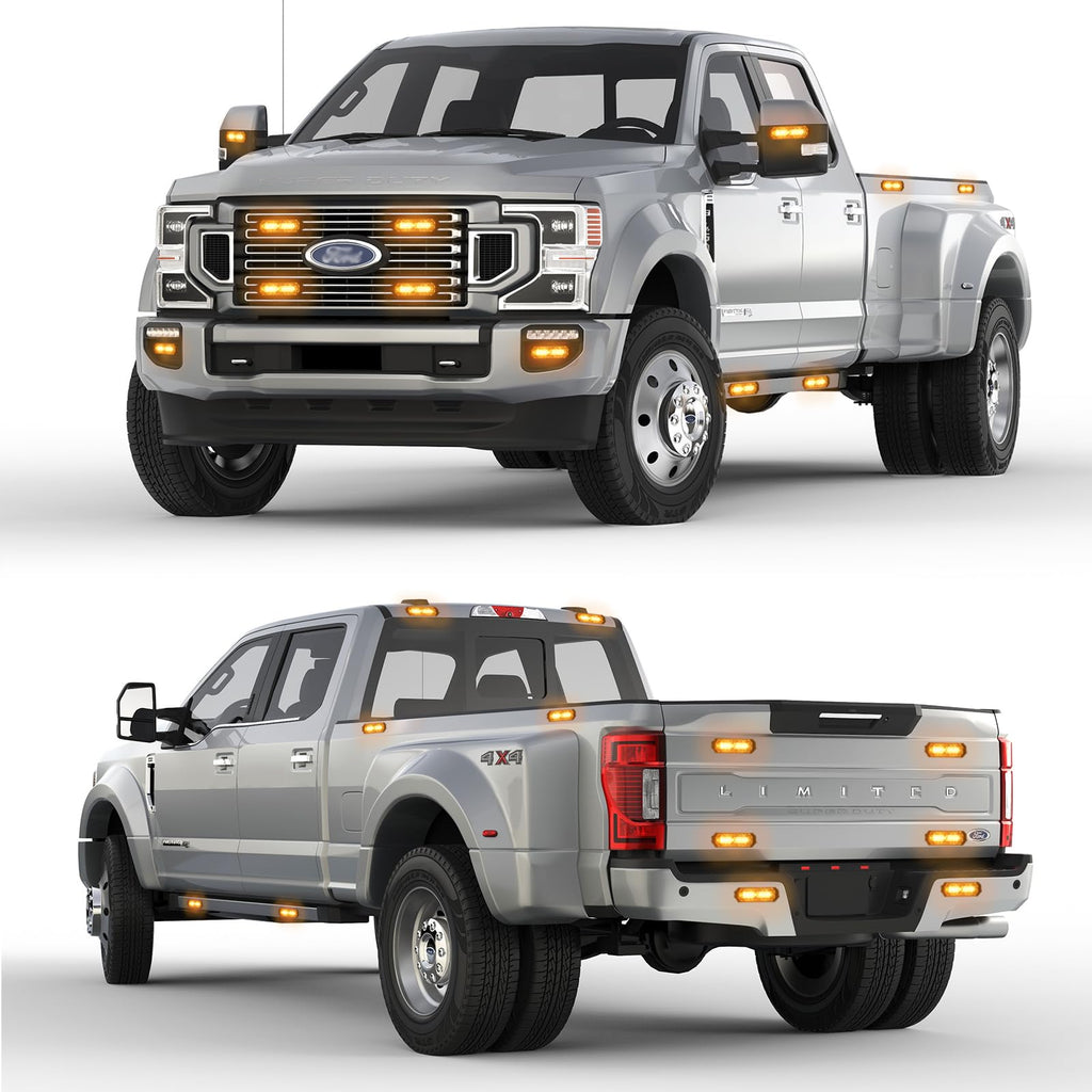8-Pcs 12 LED Sync Feature Emergency Strobe Grille Lights Ultra Slim Surface Mount Hazard Warning Flashing Light Bar for Firefighter/Construction/Police/Trucks/Vehicles/Car/SUV (Amber/White)