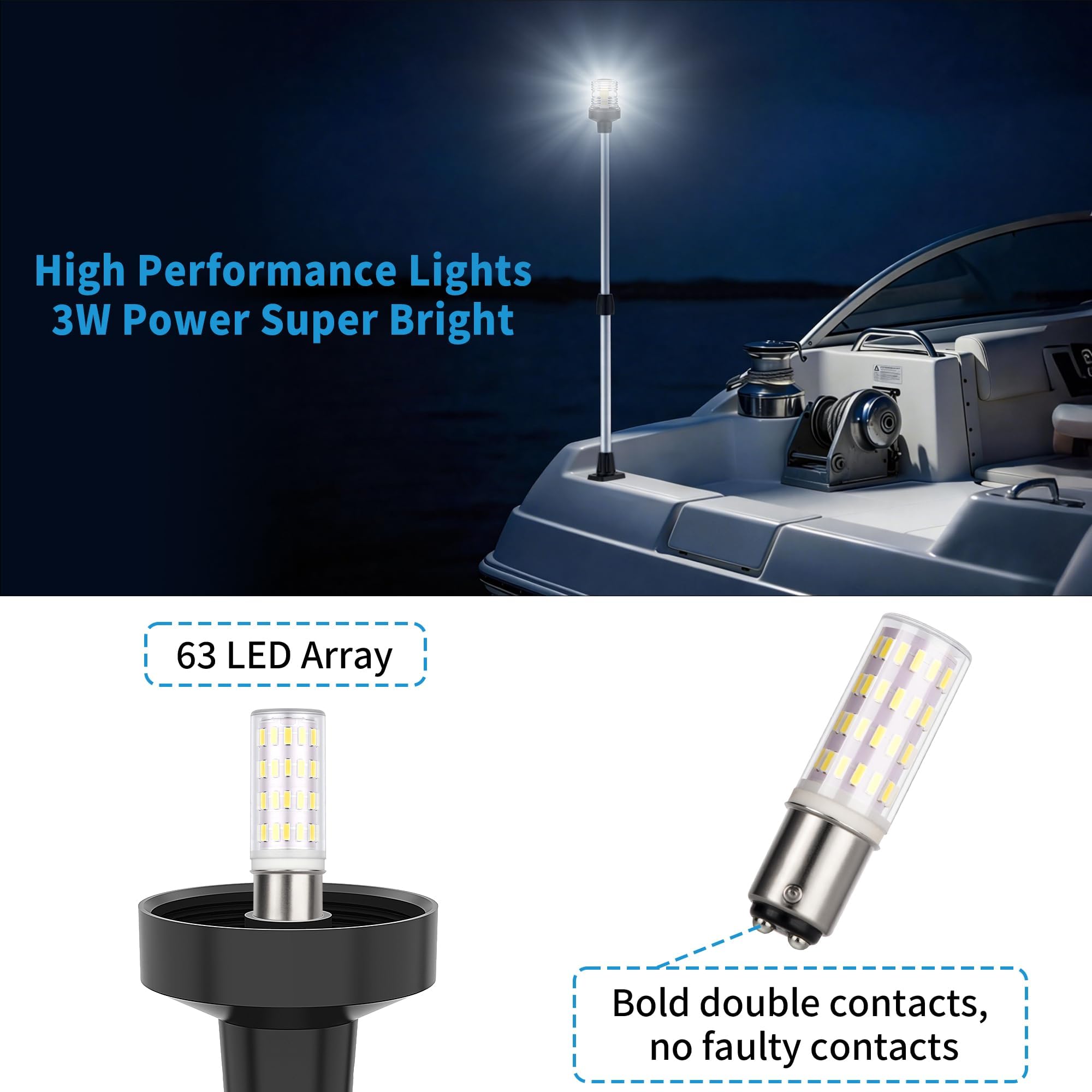 Obcursco Boat Stern Lights, Telescoping Pole 27"-48" LED Anchor Light with Base, 12V Adjustable 3NM 360° Navigation Lighting for Pontoon, Yacht, Bass, and Fishing Boats (27"-48", Black)