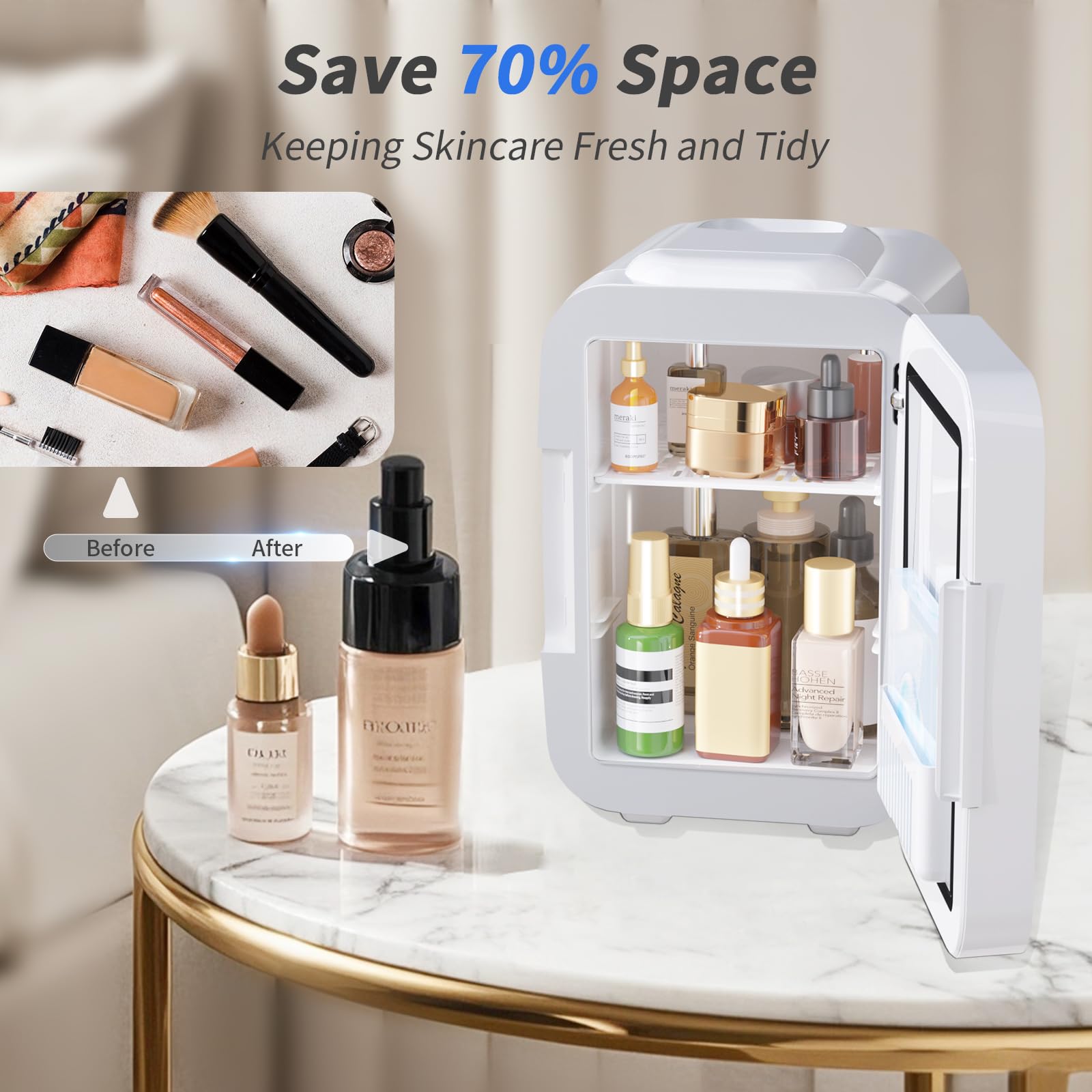 YASHE Mini Fridge, 4 Liter/6 Can Mini Makeup Fridge, 110V AC/ 12V DC Portable Thermoelectric Cooler&Warmer for Skincare, Drink, Cosmetic, Medicine, Small fridge for Bedroom, Office, Dorm, Car, Black