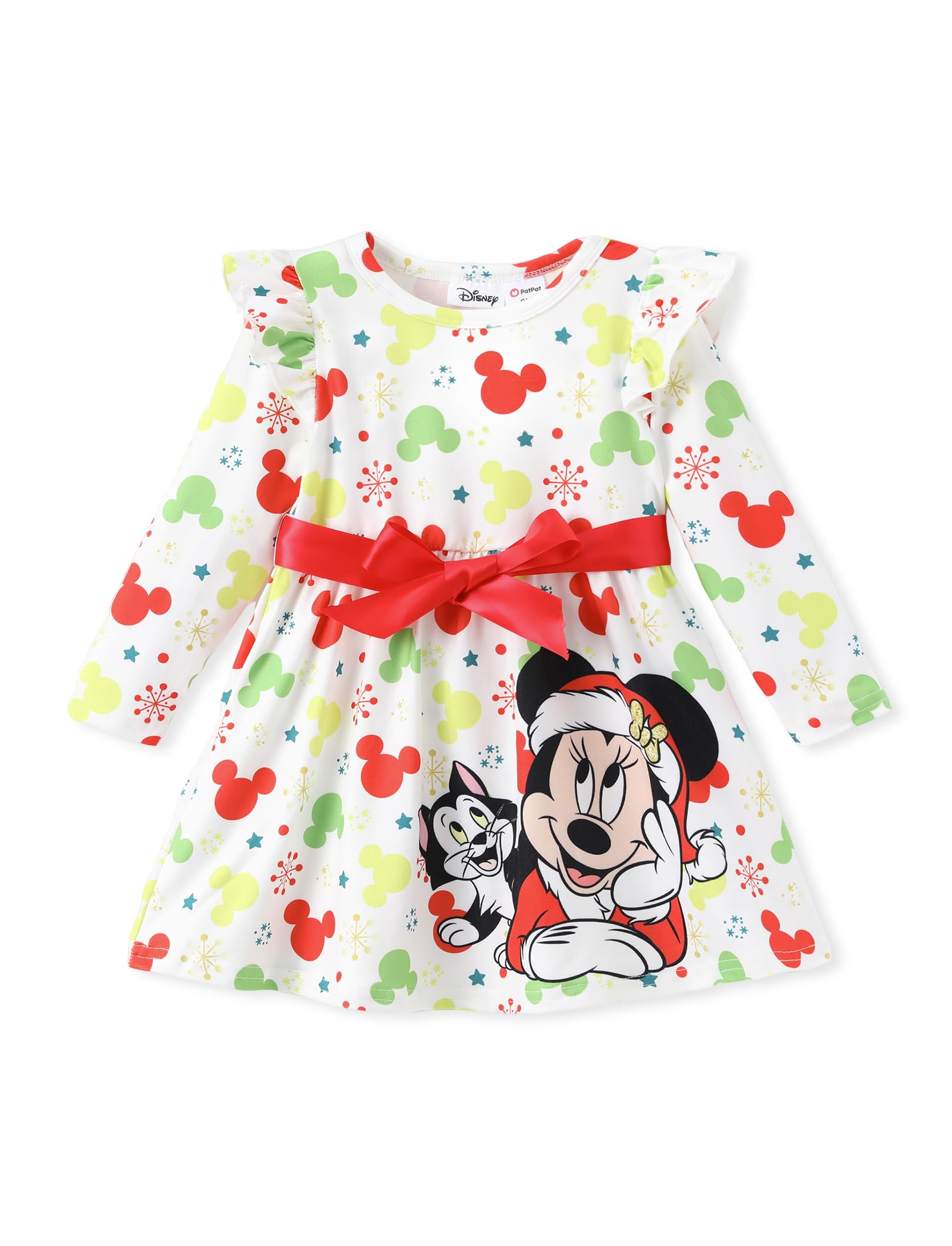 Disney Princess Frozen Elsa Minnie Mickey Stitch Ruffle Sleeve Dress A Line Long Sleeve Kids Clothes Baby to Toddler