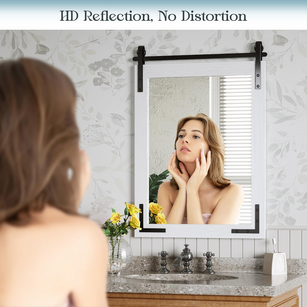 Farmhouse Mirror 41x26 Inch, Black Rustic Bathroom Mirror, Vanity Wood Framed Rectangular Wall Decorative Mirrors for Entryway, Living Room, Bedroom