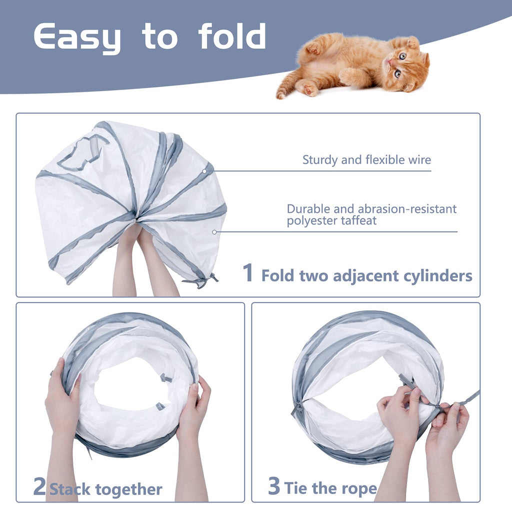 Sheldamy Cat Tunnel, 2-Way Collapsible Play Tunnel, Interactive Toy Maze for Small Animals, Suitable for Kittens, Puppies, Rabbits, Ferrets, Blue & Black