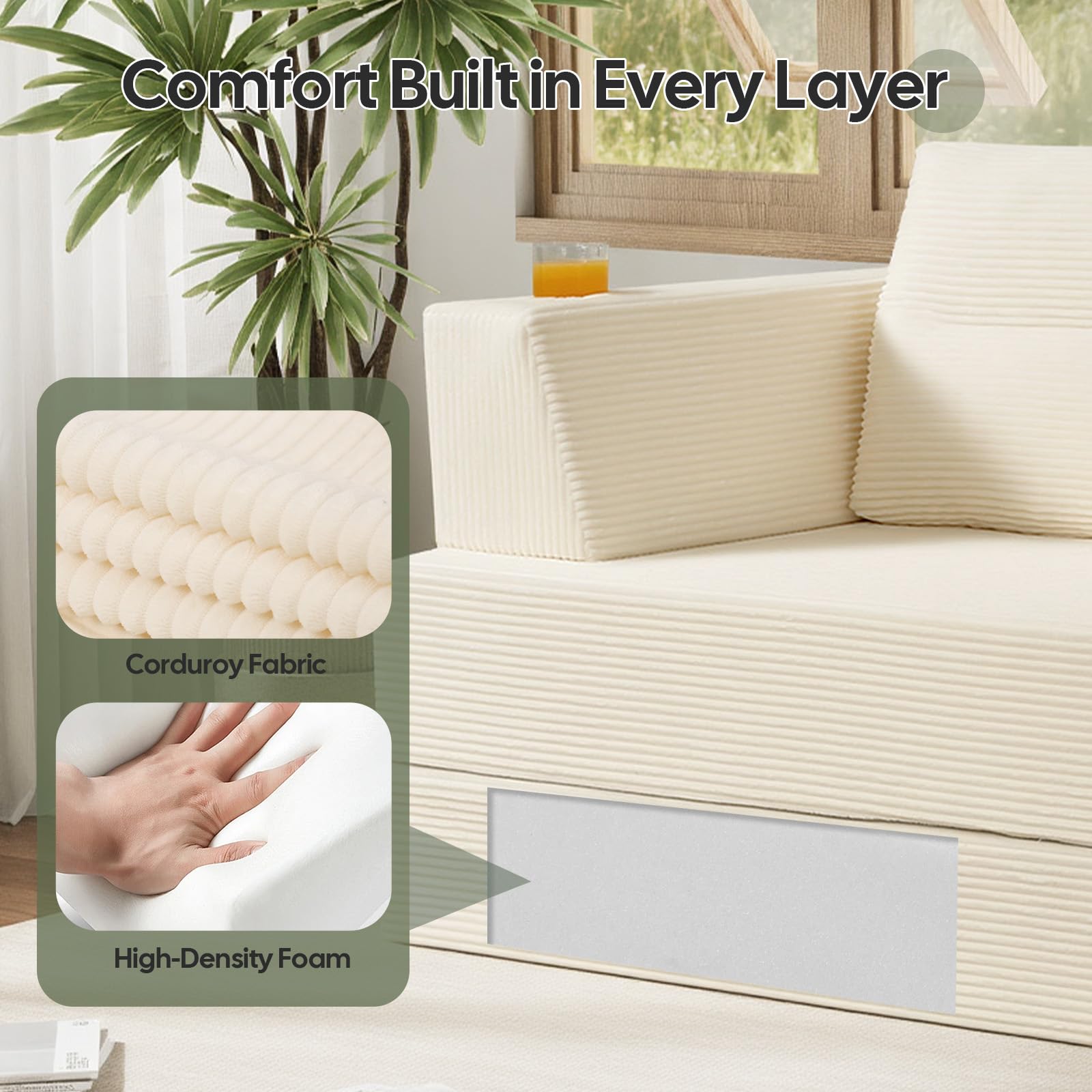 COMAX Futon Sofa Bed, 4‑in‑1 Convertible Sofa Bed, Folding Boneless Couches | Boneless Couch for living room, Fold Out Small Foldable Loveseat Floor Sleeper Mattress Lounge Space‑Saving, Ash Gray