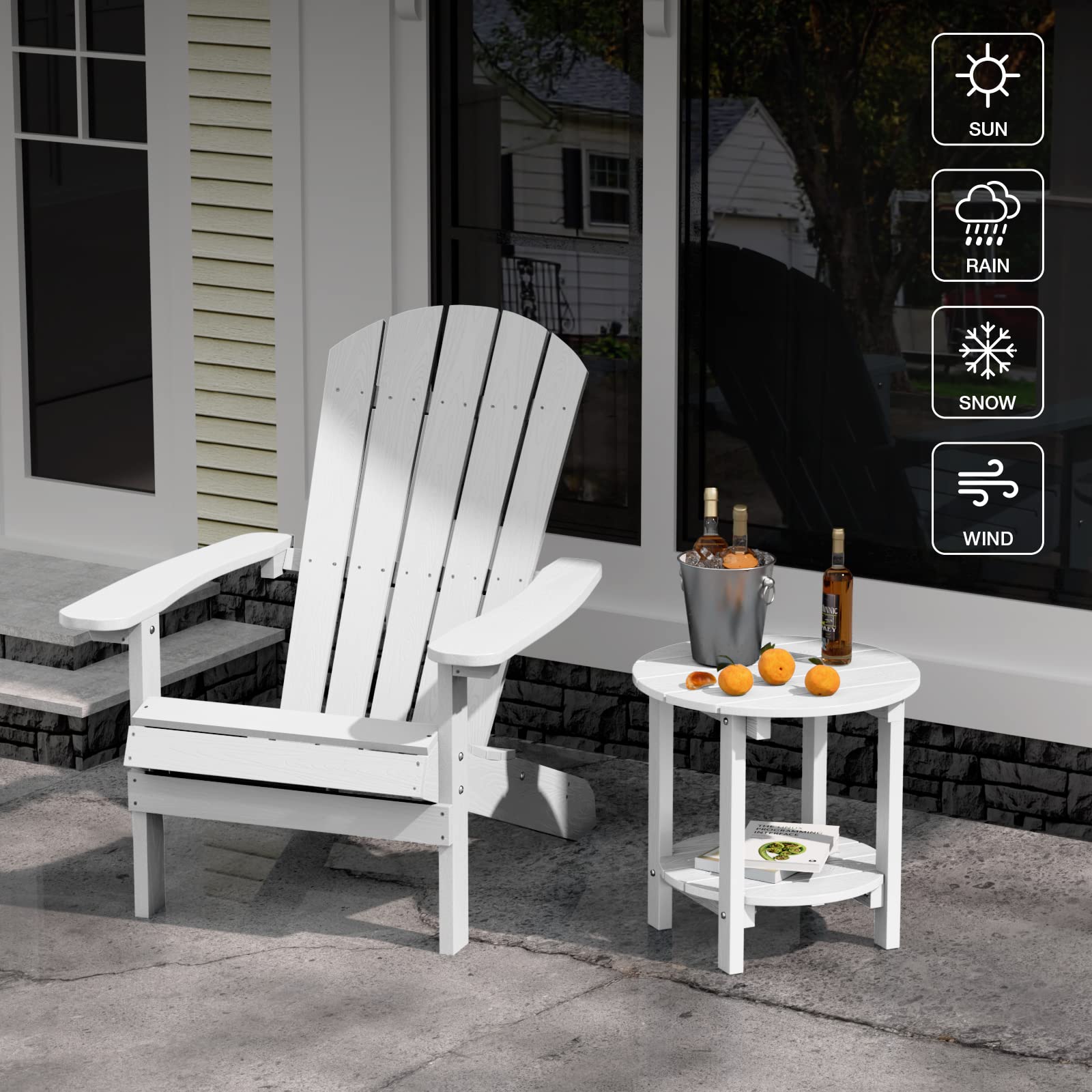 YEFU Adirondack Side Table, 18" Double Outdoor Side Table, Poly Lumber end Table, Weather Resistant for Indoor, Patio, Pool, Porch, Backyard-Black