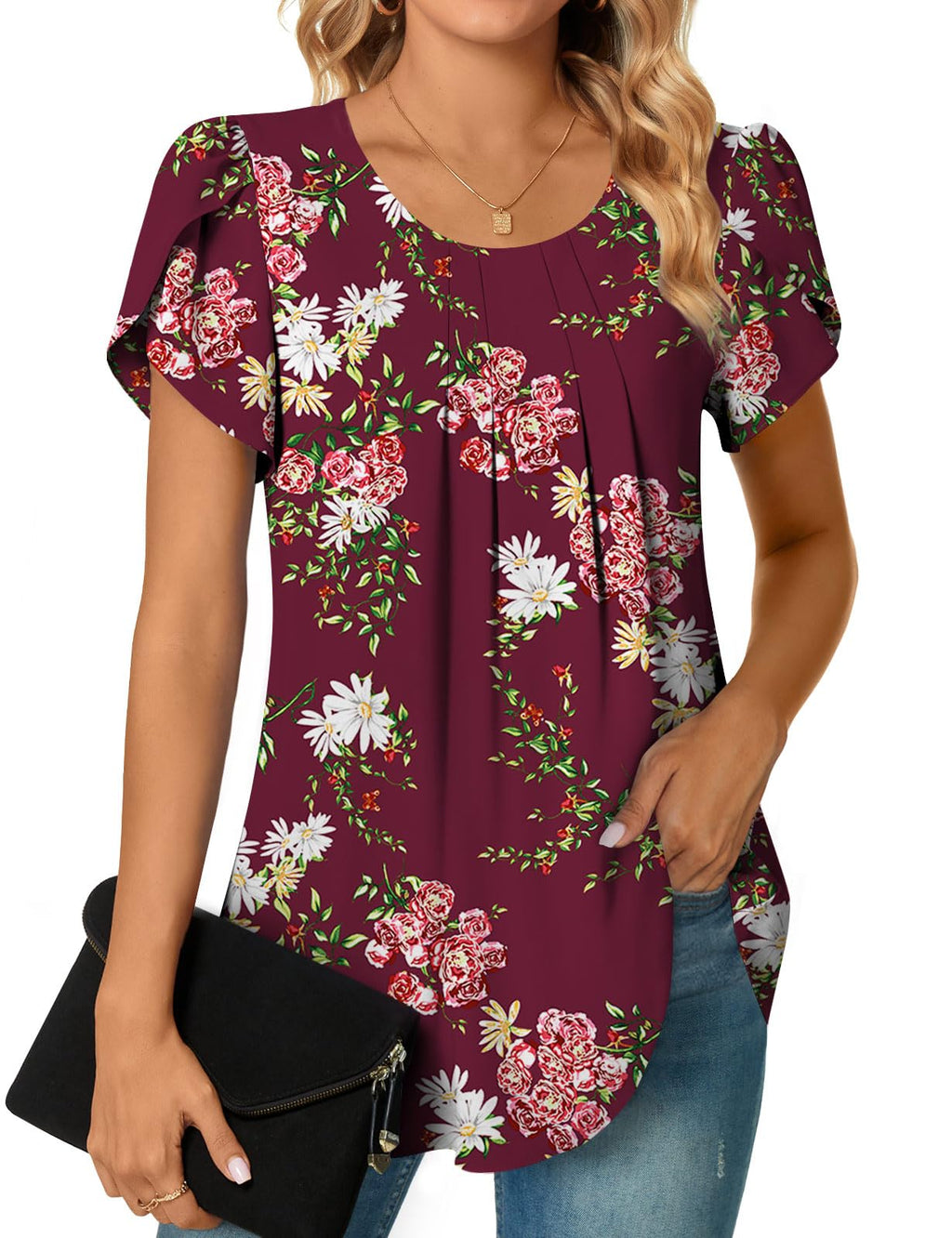Bestbee Womens Plus Size Tops Dressy Casual Summer Chiffon Blouses Short Sleeve Dress Shirts Business Loose Fit Tunics