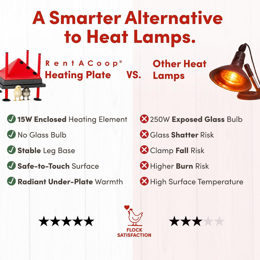 RentACoop 10x10” Adjustable Heating Plate with Bonus Foldable Anti-Roost Cone for up to 15 Chicks | Chick Brooder Heat Plate – Energy-Efficient 15-Watt Chick Heater - Safer Than Heat Lamps
