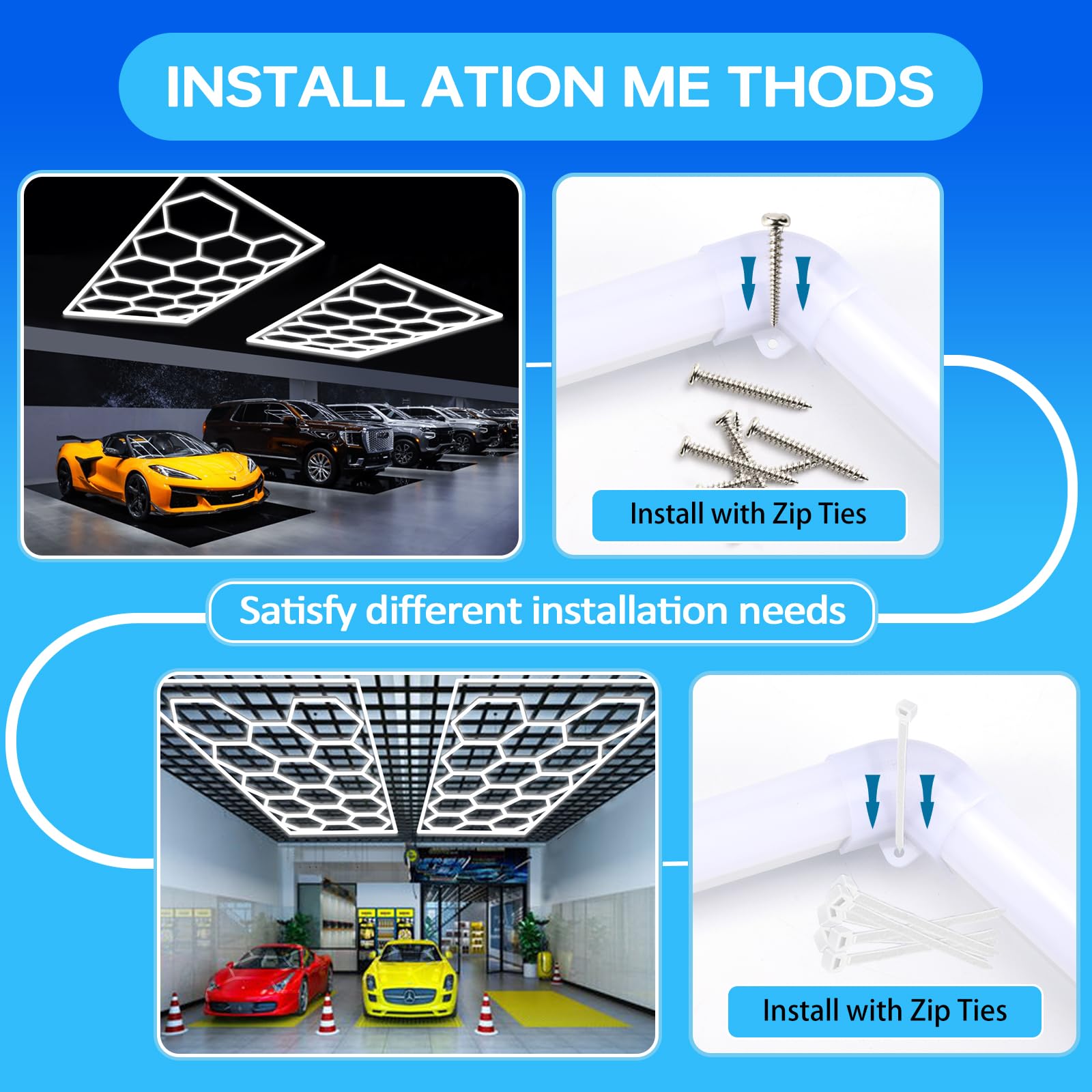 LZHOME LED Hexagon Garage Light: 12700LM Car Detailing Shop Light, DIY Splicing Ceiling & Wall Decor Lights, for Workshop Basement Gym Warehouse Bar Gaming Room