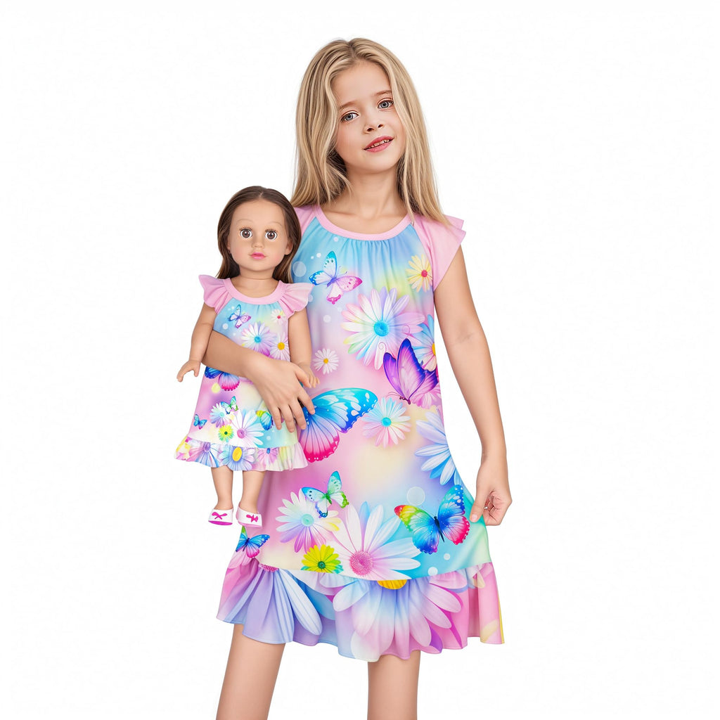 LQSZ Doll and Girl Matching Nightgown Outfit Pajamas Nightie Nightgown for Girls and Dolls Clothes