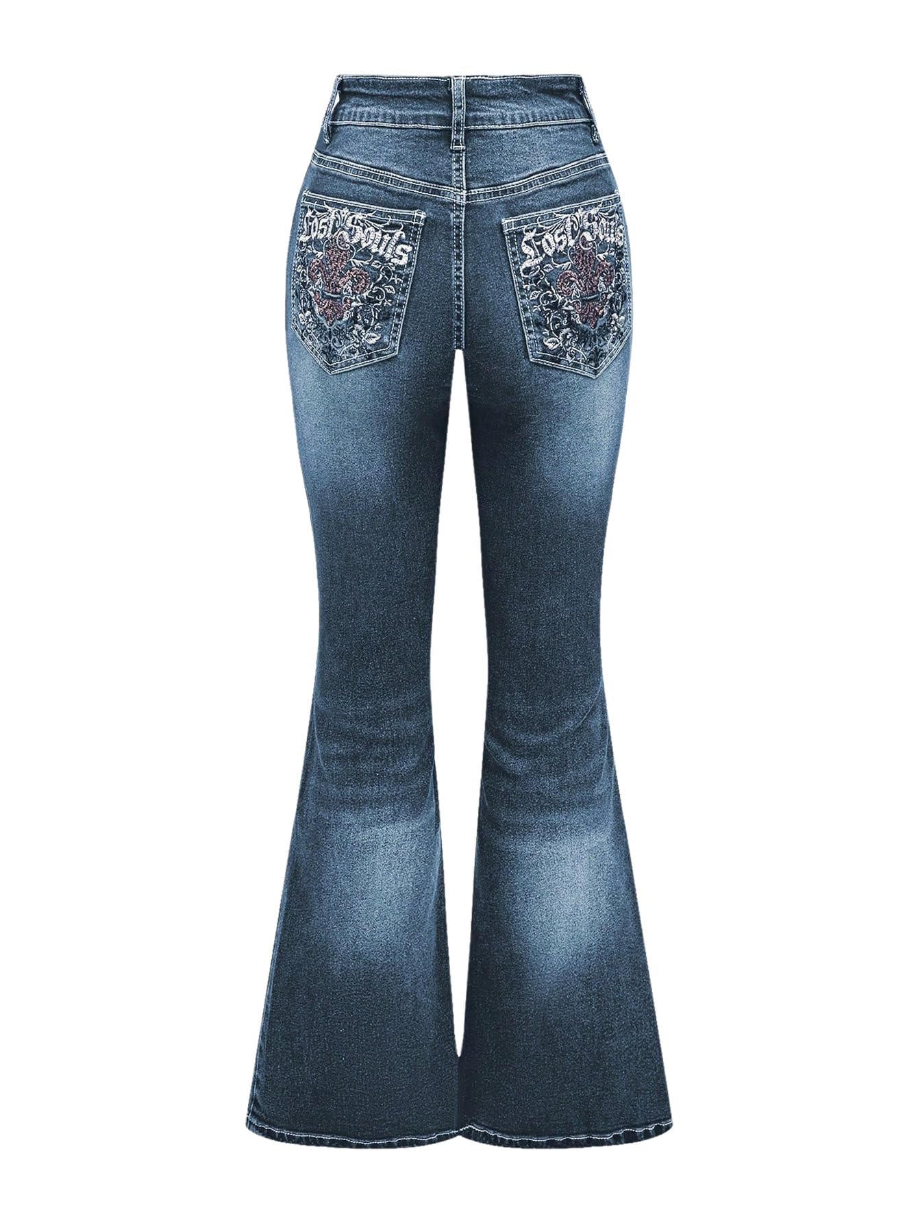 MakeMeChic Women's Bell Bottom Jeans Stretchy Flared Jeans Embroidered Y2K High Waist Denim Pants